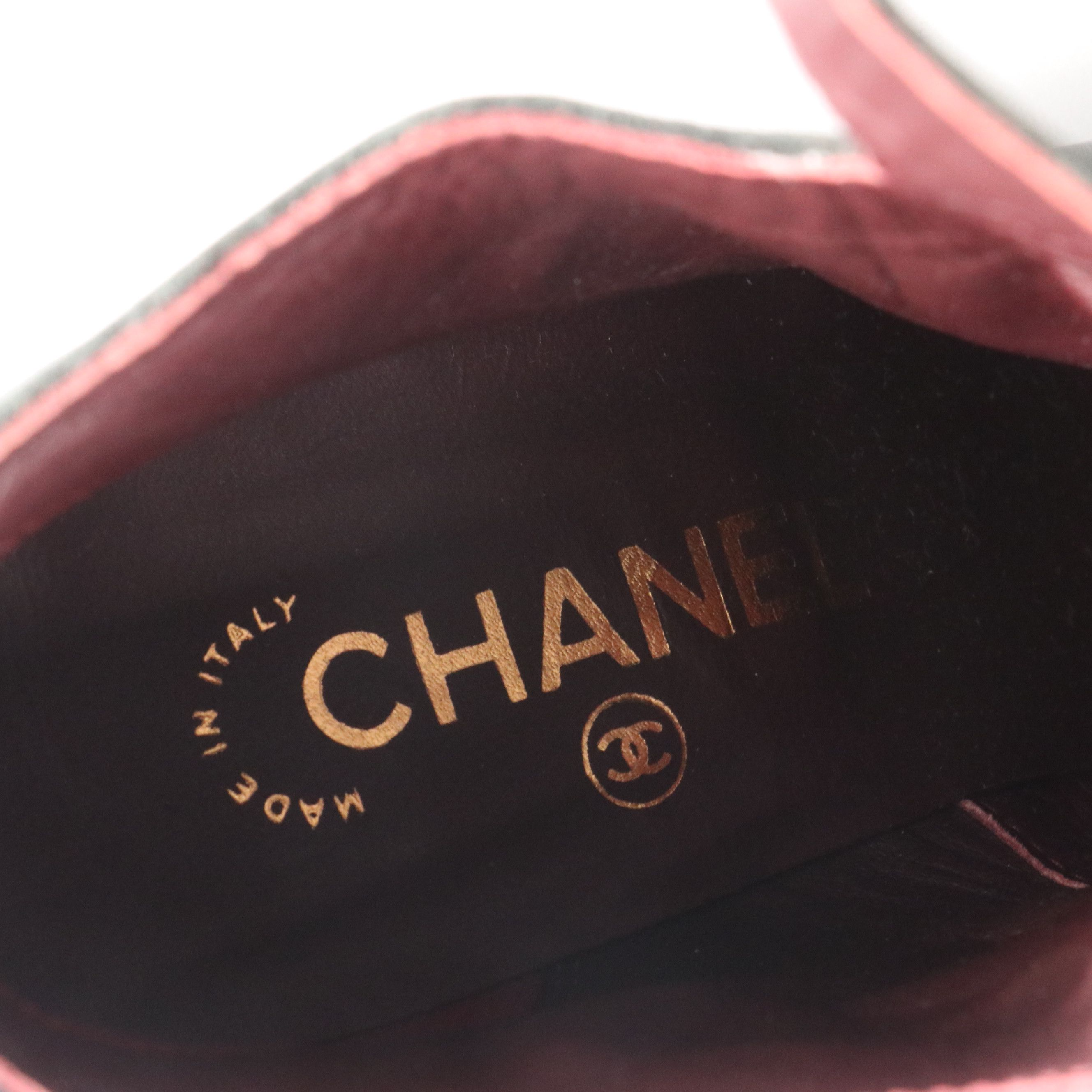 Chanel Black Lambskin Leather and Patent Leather Cap-Toe Ankle-Strap Boots