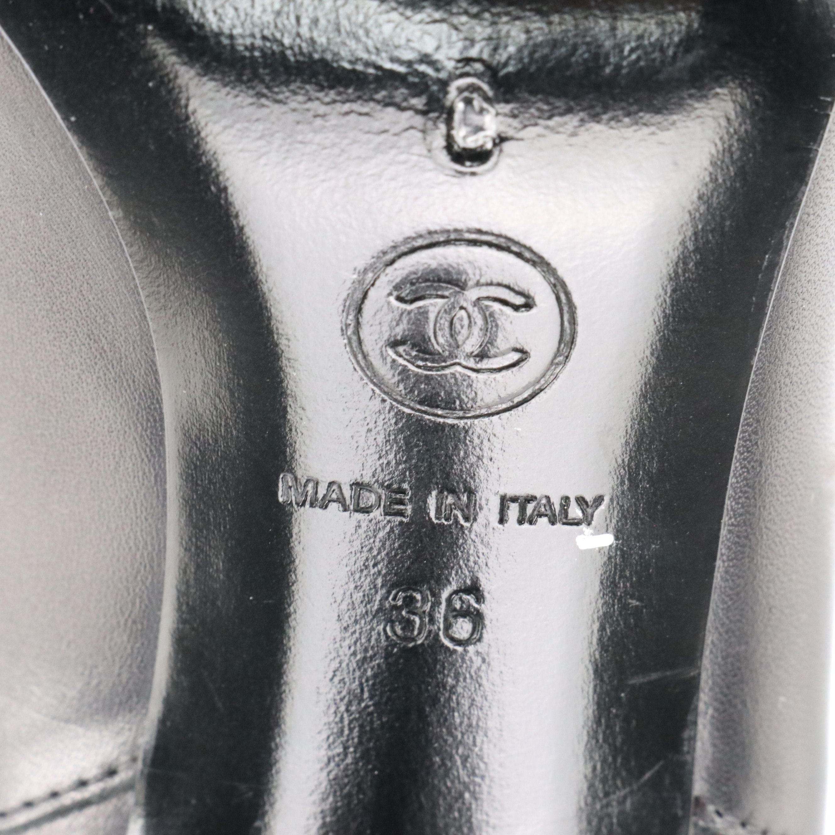 Chanel Black Lambskin Leather and Patent Leather Cap-Toe Ankle-Strap Boots