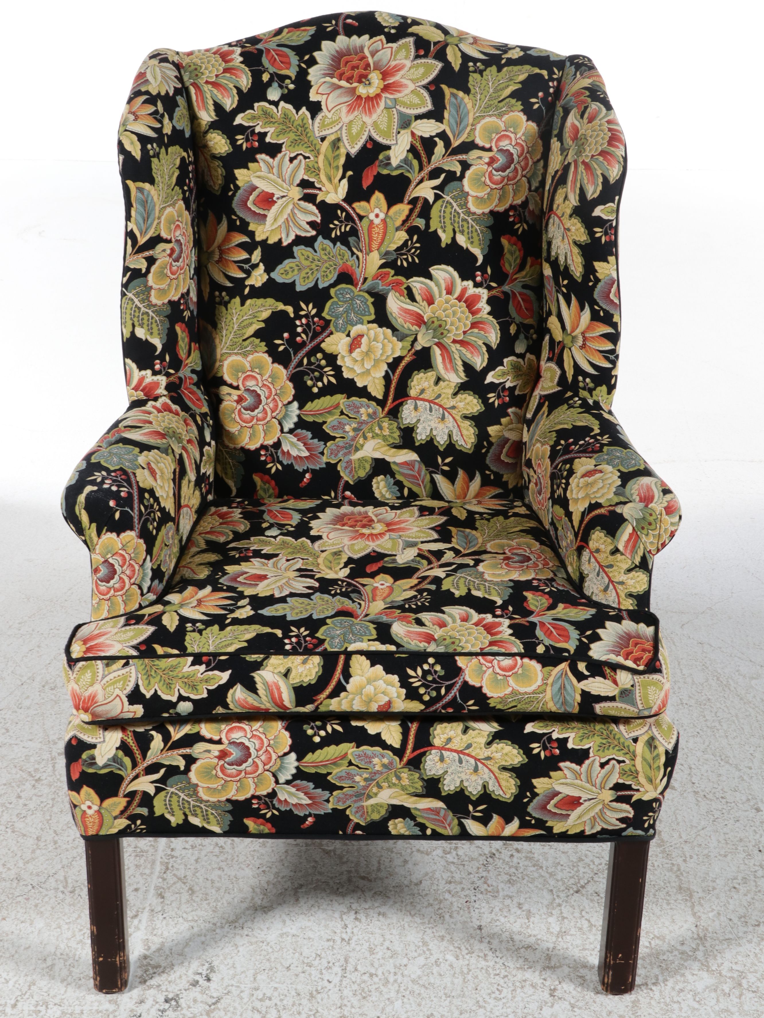 Contemporary Wingback Accent Chair in Jacobean Floral Print