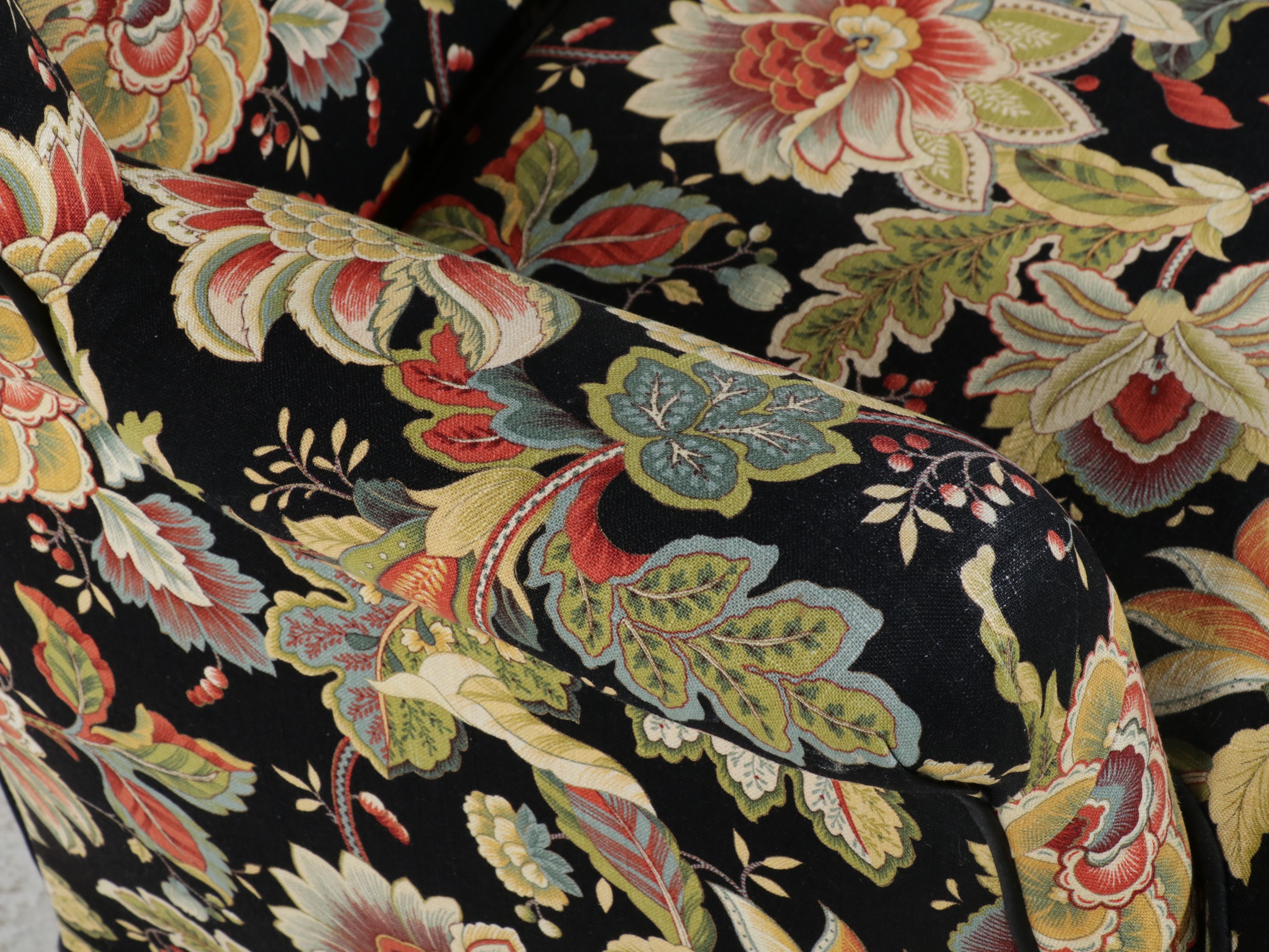 Contemporary Wingback Accent Chair in Jacobean Floral Print