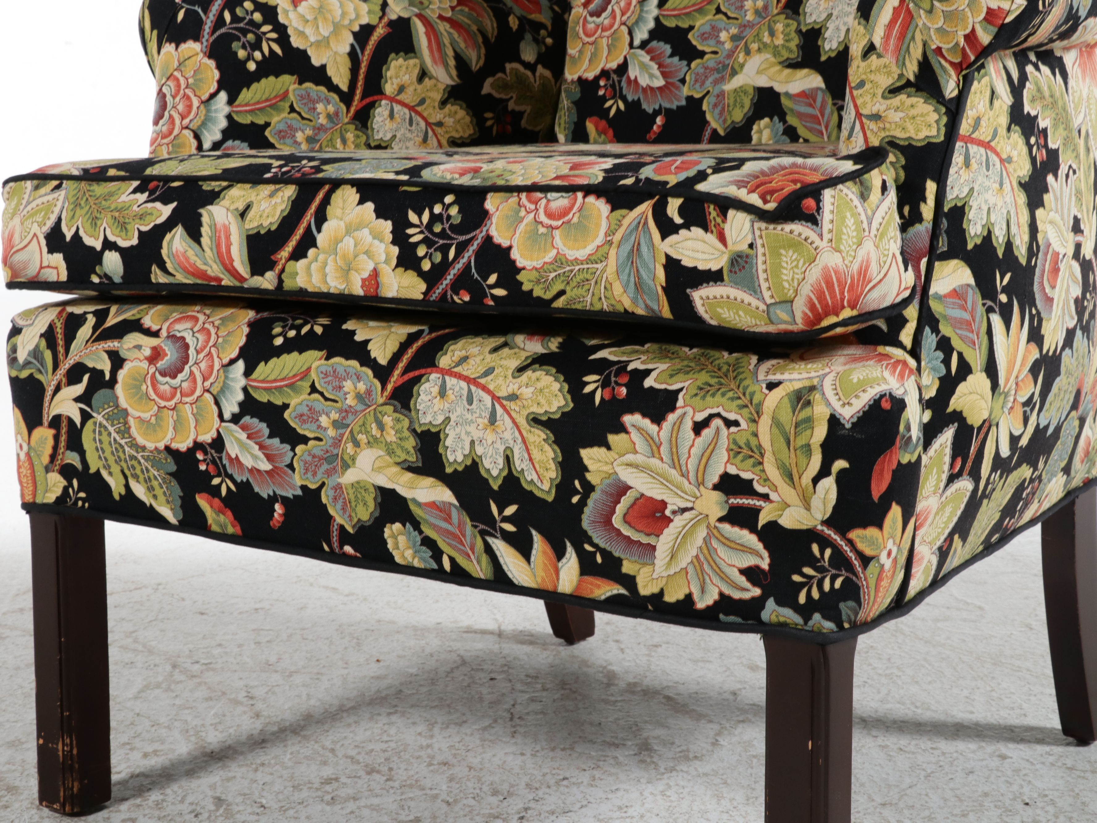 Contemporary Wingback Accent Chair in Jacobean Floral Print