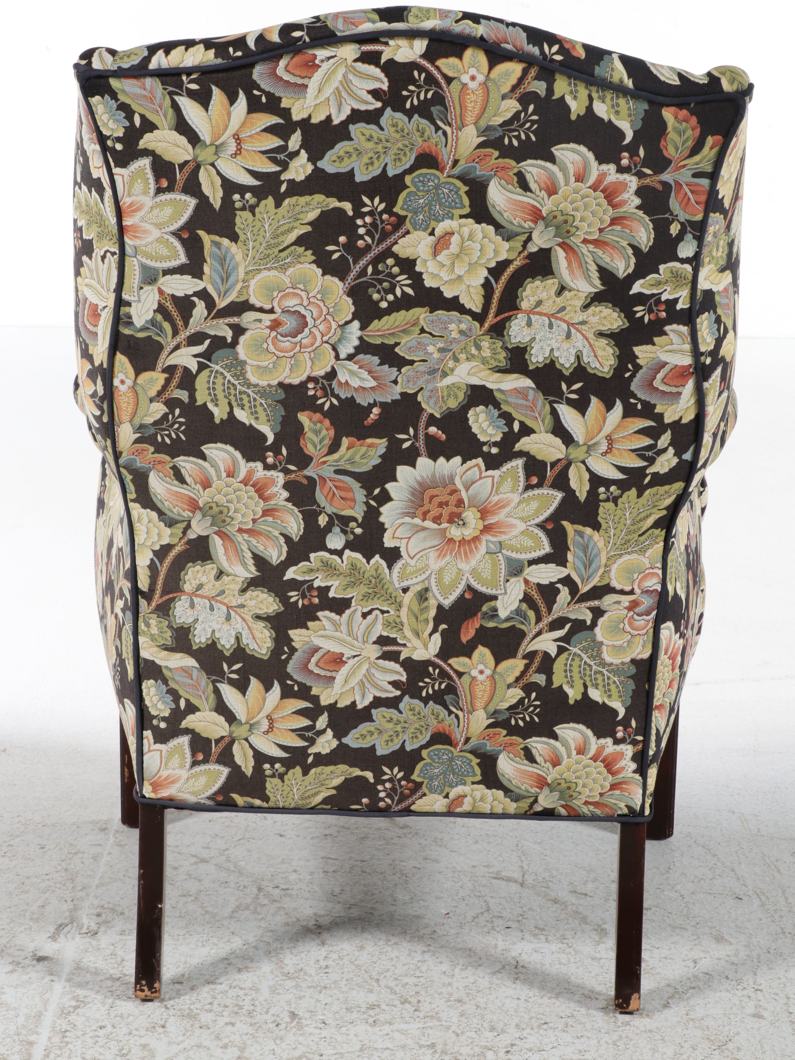 Contemporary Wingback Accent Chair in Jacobean Floral Print