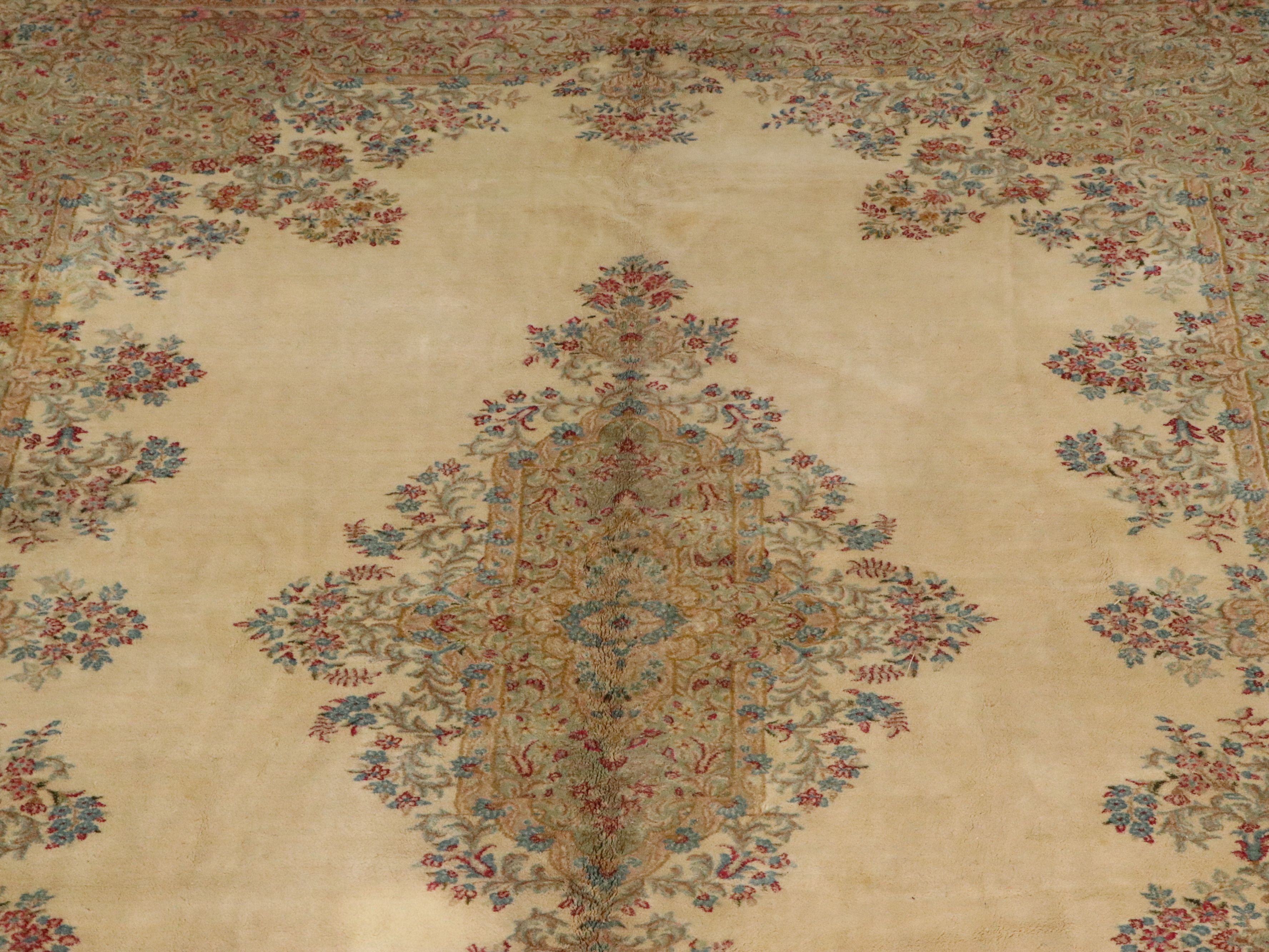 10'10 x 16'6 Hand-Knotted Persian Kerman Room Sized Rug
