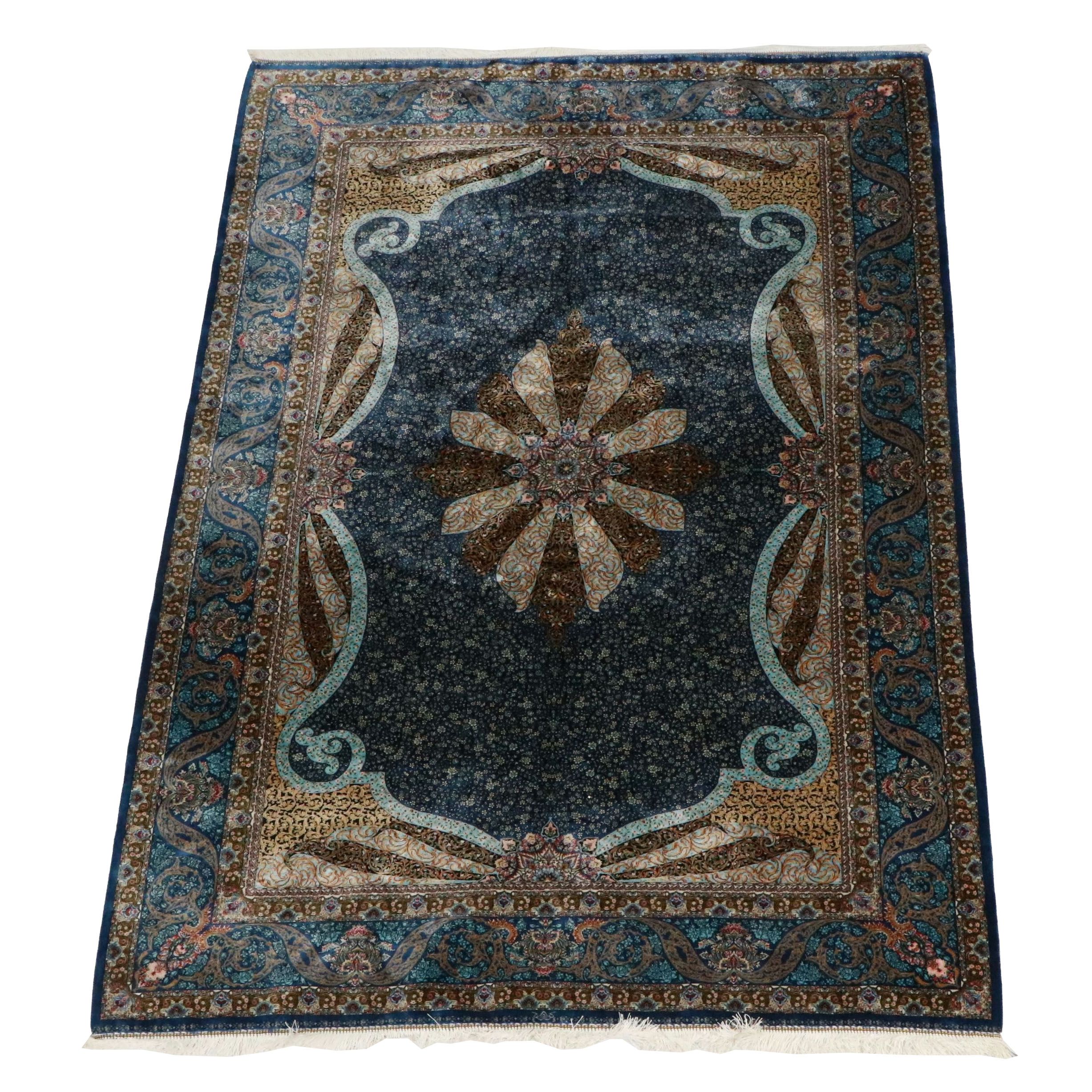 4'8 x 7'5 Machine Made Turkish Qom Art Silk Area Rug