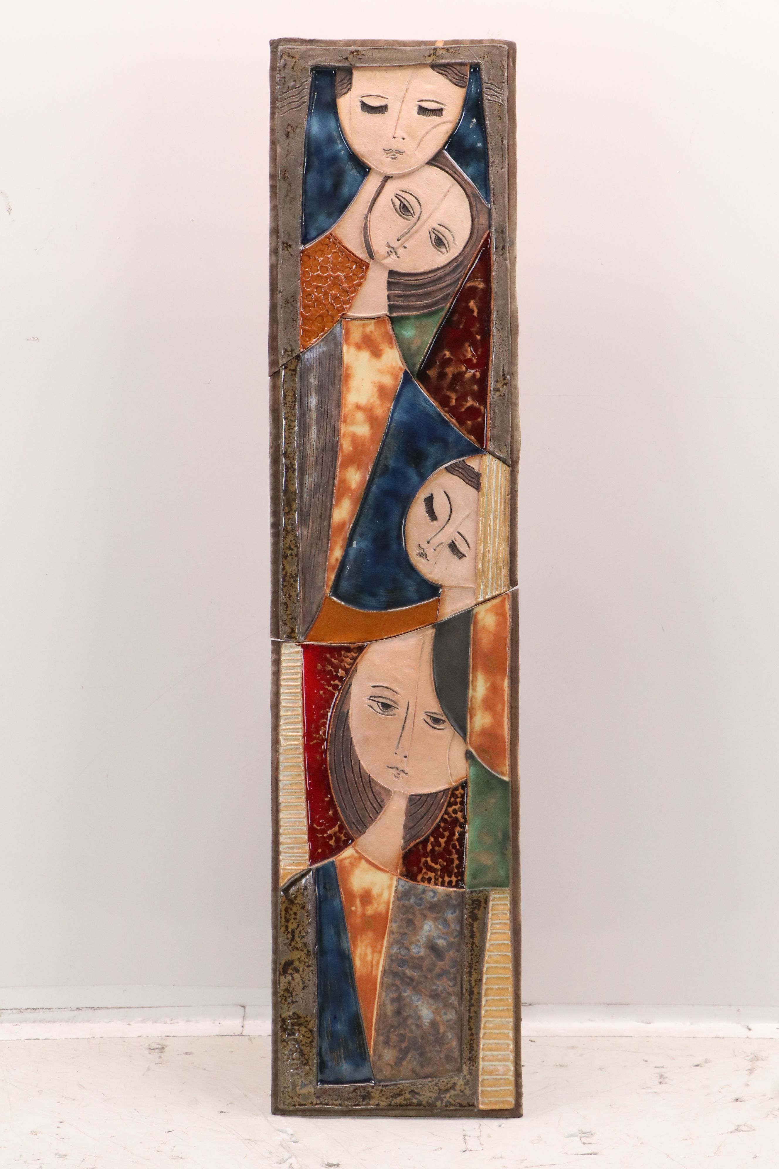 Ruth Faktorowicz Glazed Ceramic Relief Portrait of Family, Mid-Late 20th Century