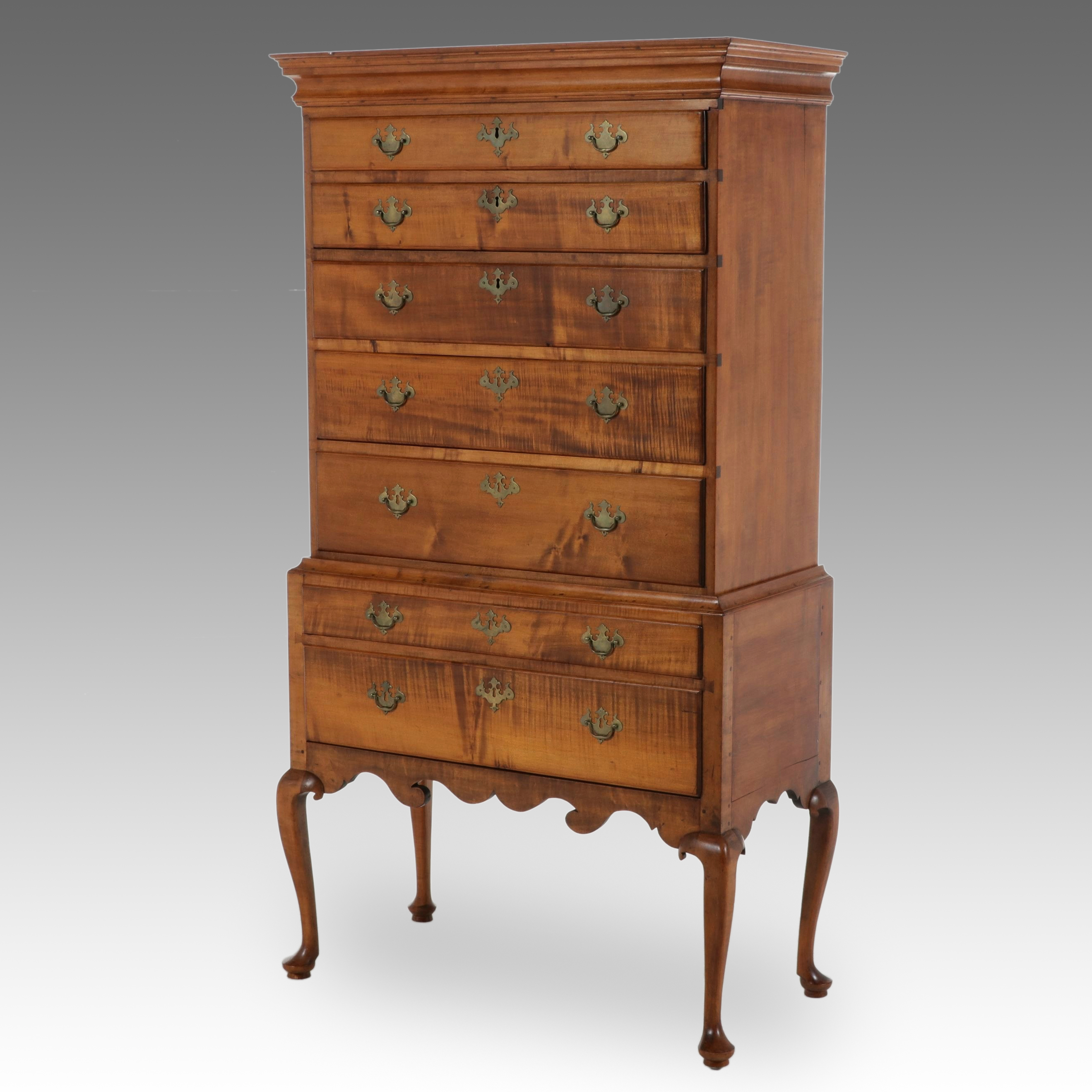 Queen Anne Tiger Maple Highboy, 18th Century
