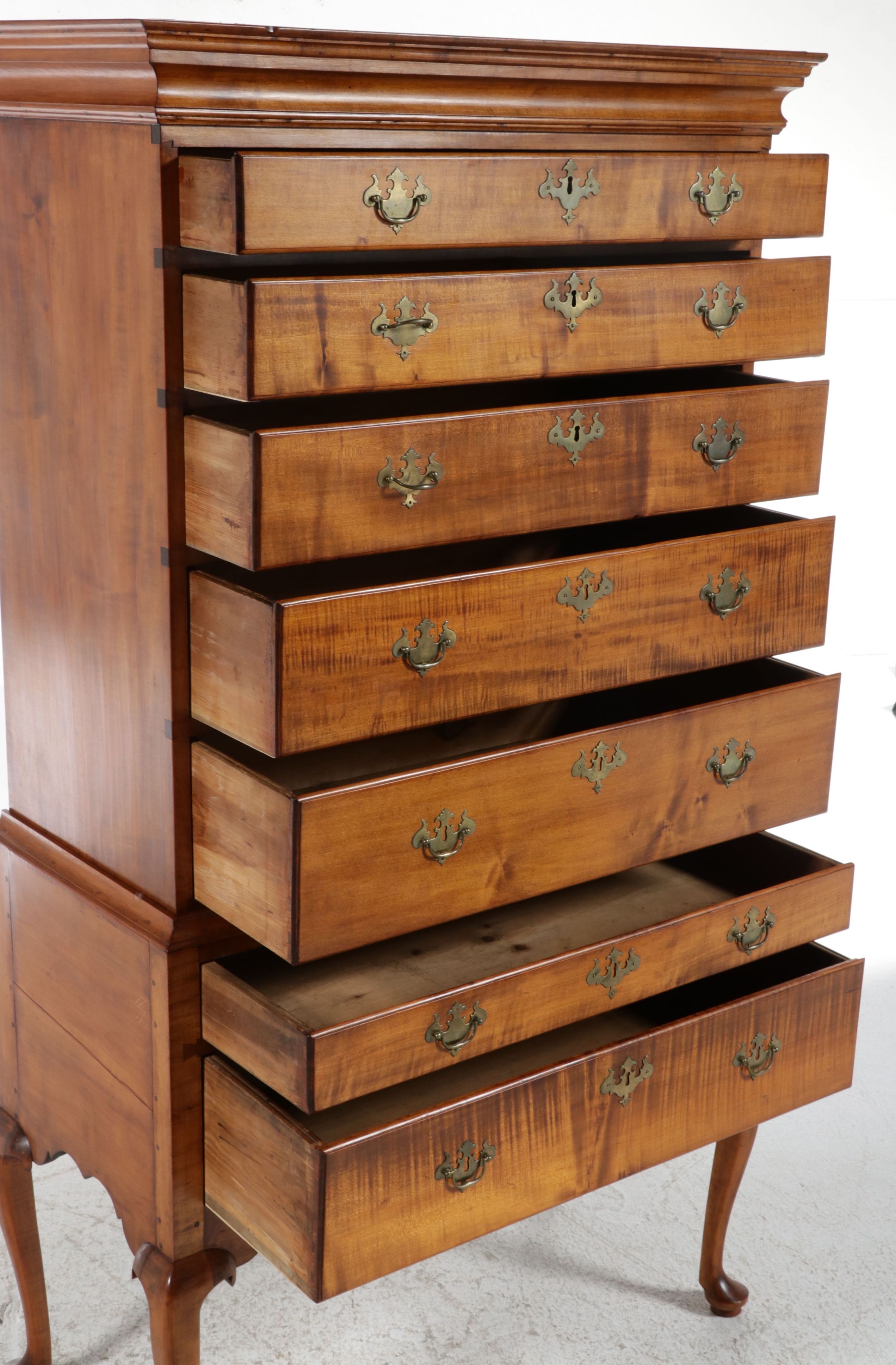 Queen Anne Tiger Maple Highboy, 18th Century