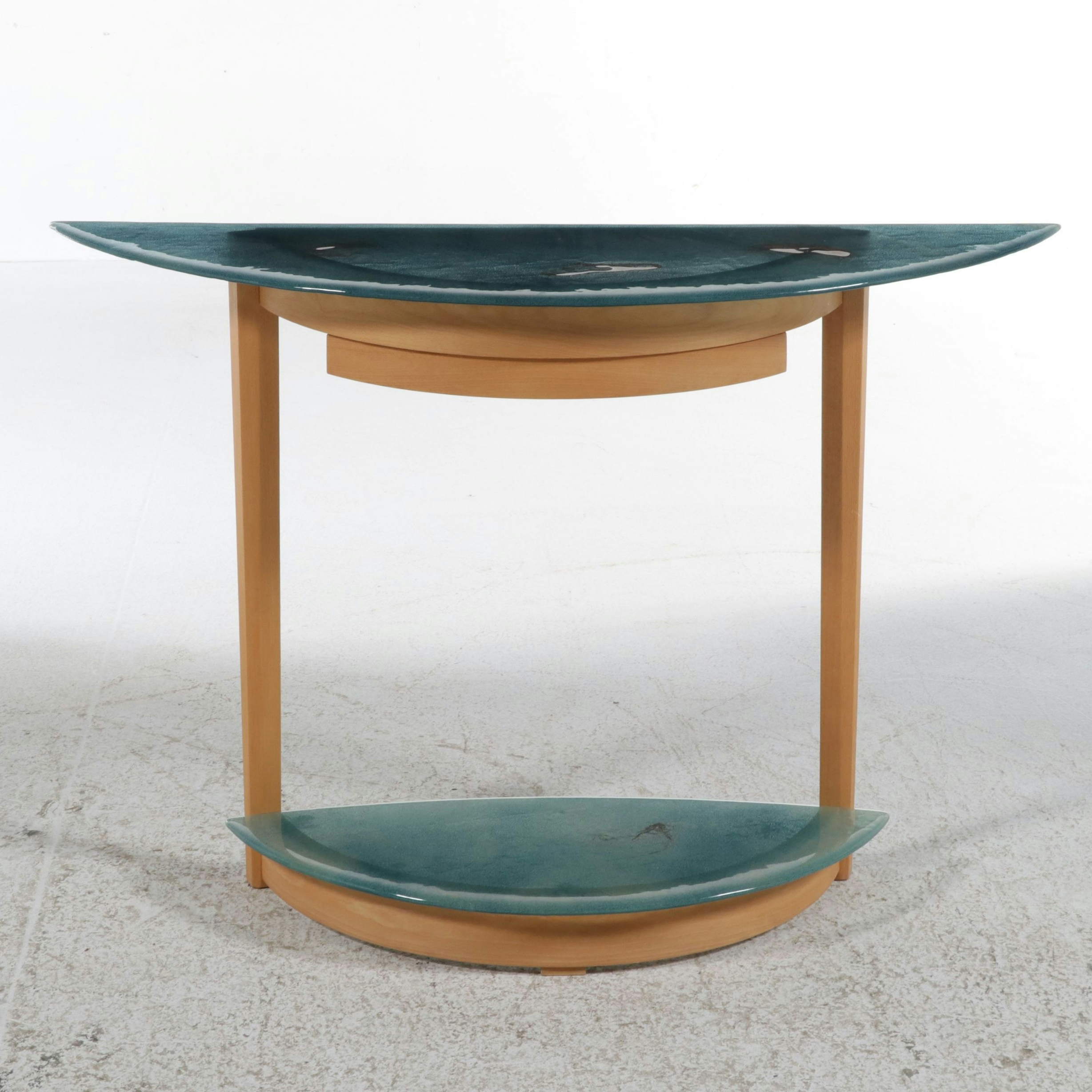 Postmodern Glass and Maple Console Table, Late 20th Century