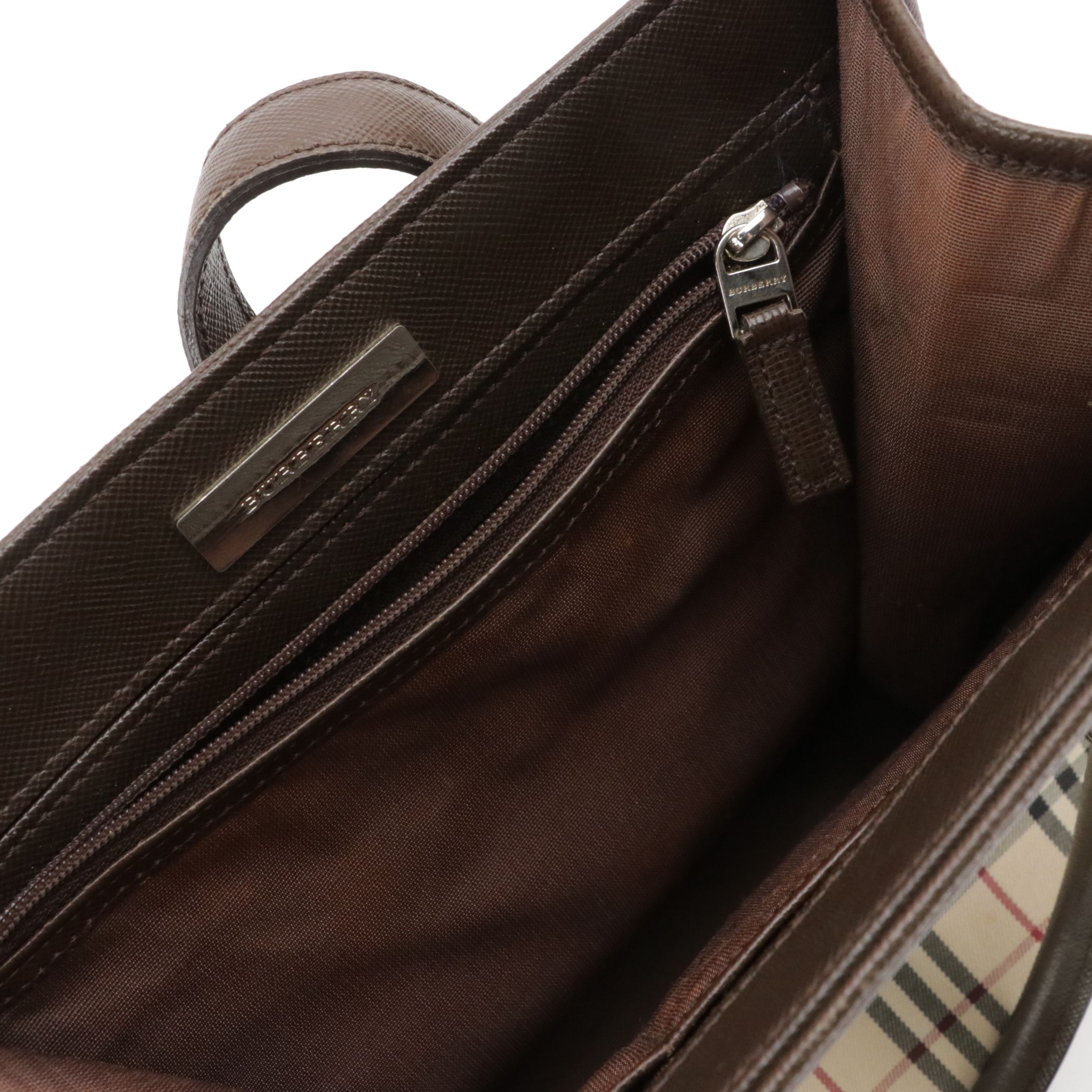 Burberry Nova Check and Saffiano Leather Small Tote Bag