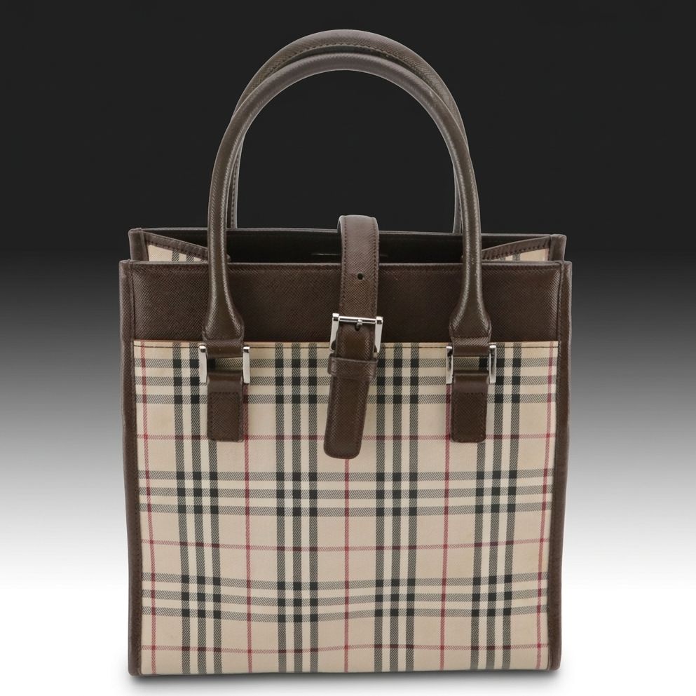 Burberry Nova Check and Saffiano Leather Small Tote Bag