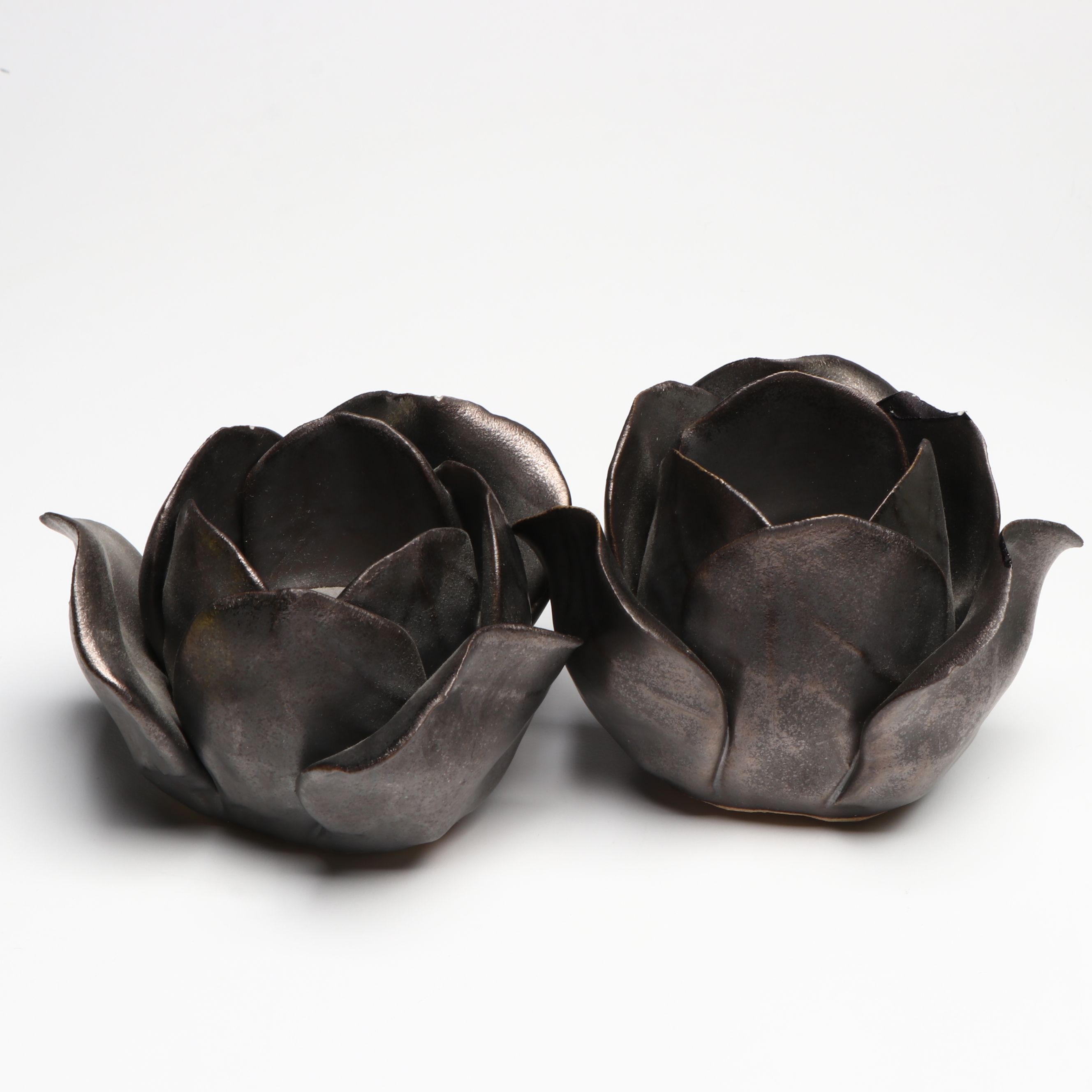 Contemporary Green and Blue Ceramic Vases and Glass Bowl with Candlesticks