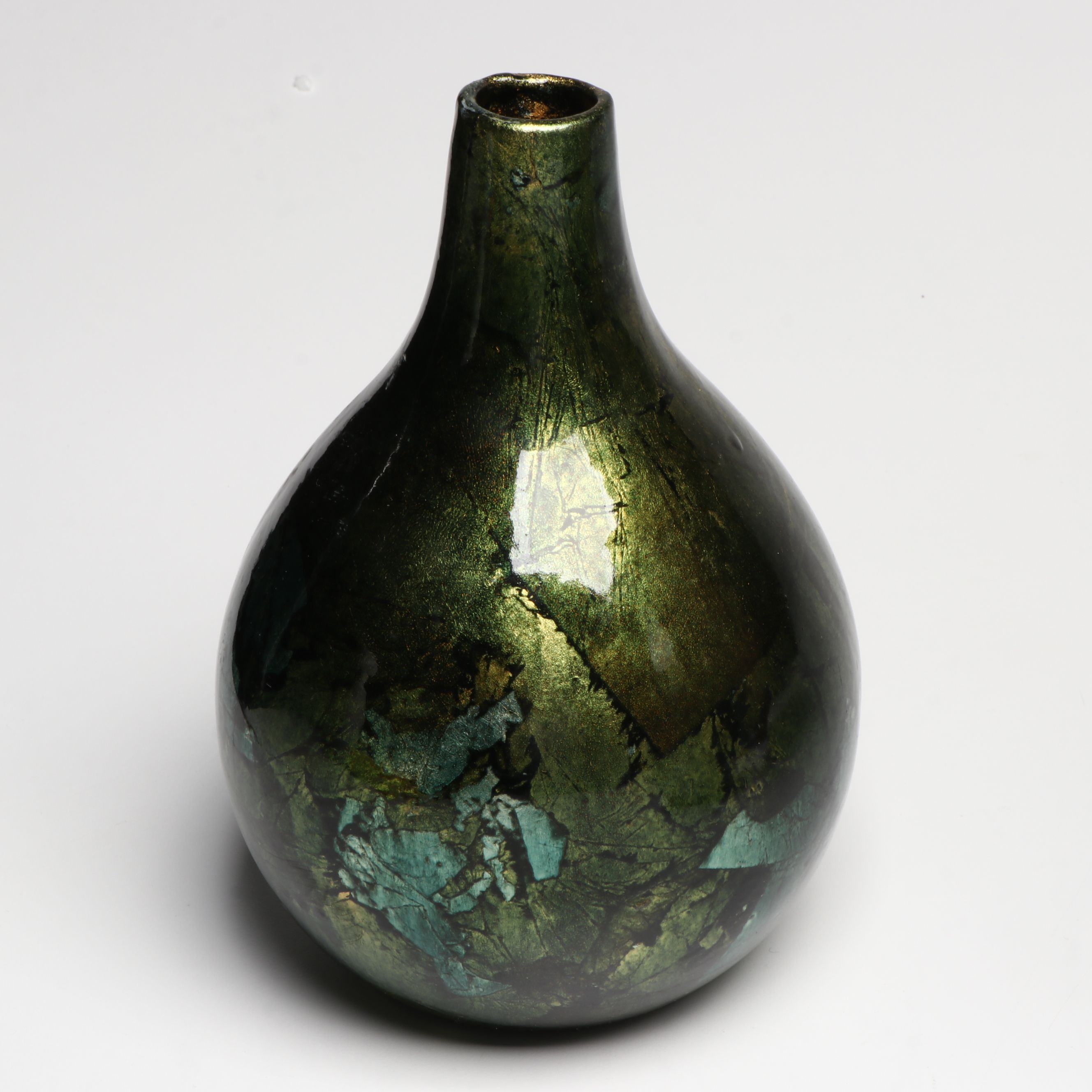 Contemporary Green and Blue Ceramic Vases and Glass Bowl with Candlesticks