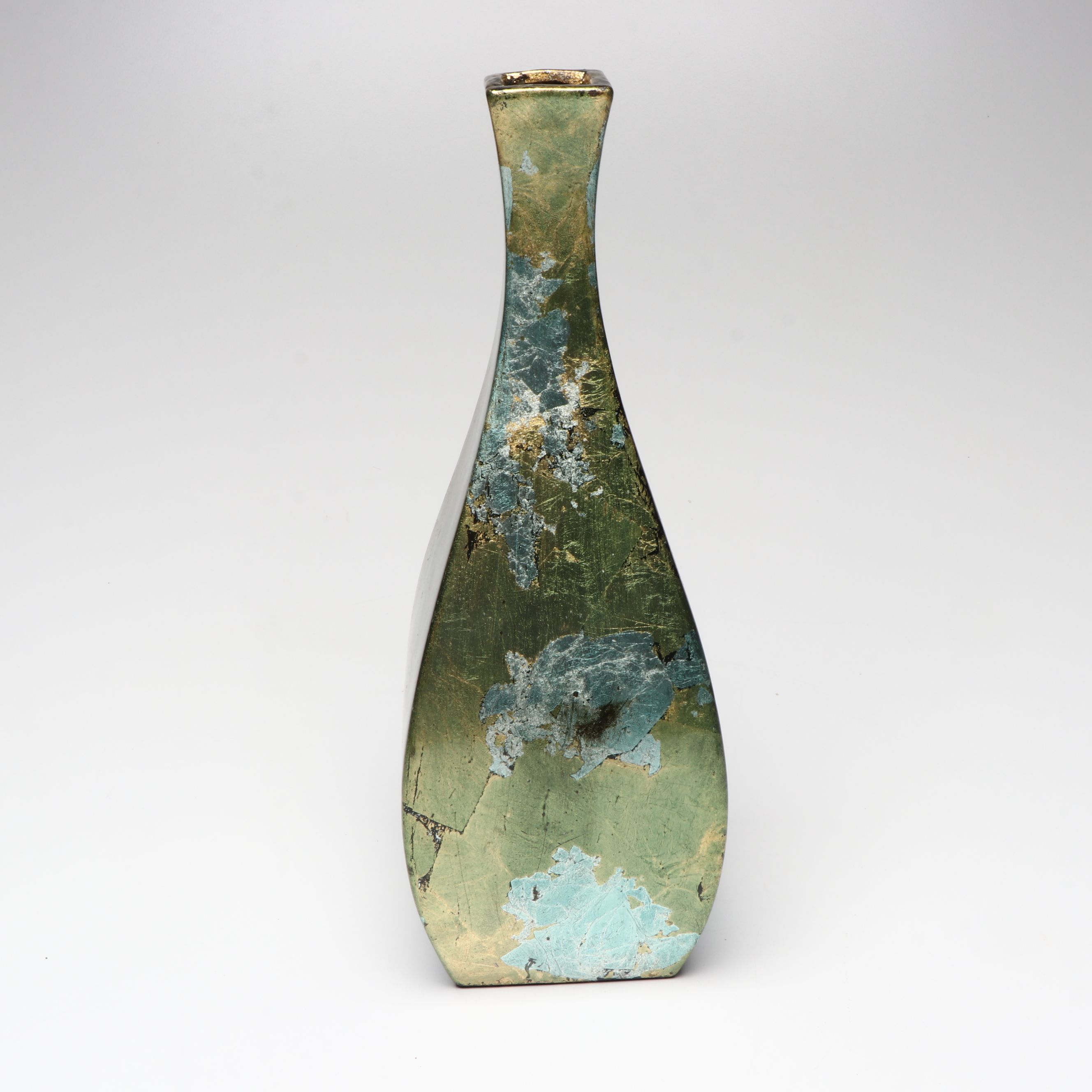 Contemporary Green and Blue Ceramic Vases and Glass Bowl with Candlesticks