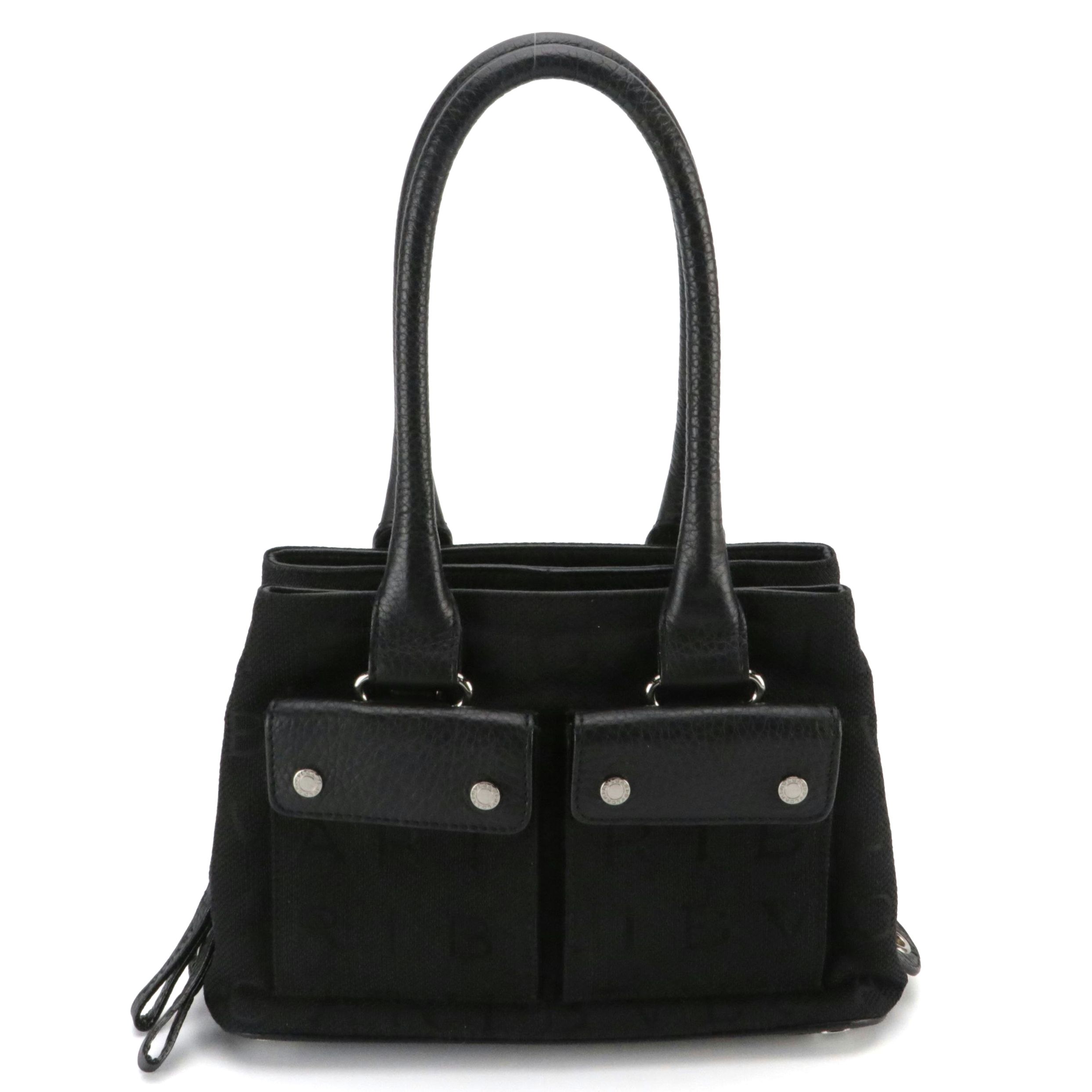 BVLGARI Small Logomania Jacquard Canvas Handbag with Leather Trim