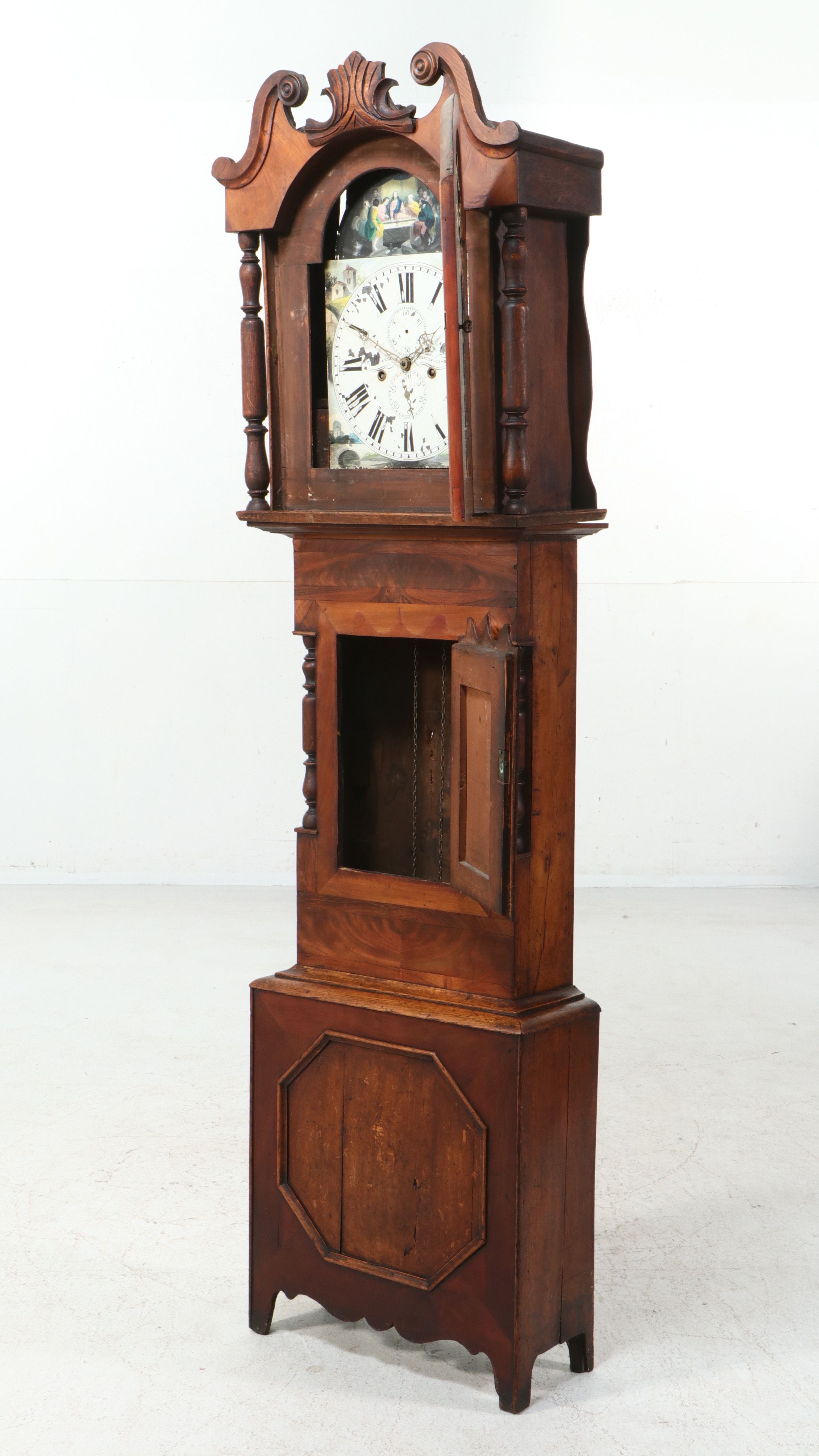 G. Steele English Regency Painted Dial Mahogany Longcase Clock, 19th Century