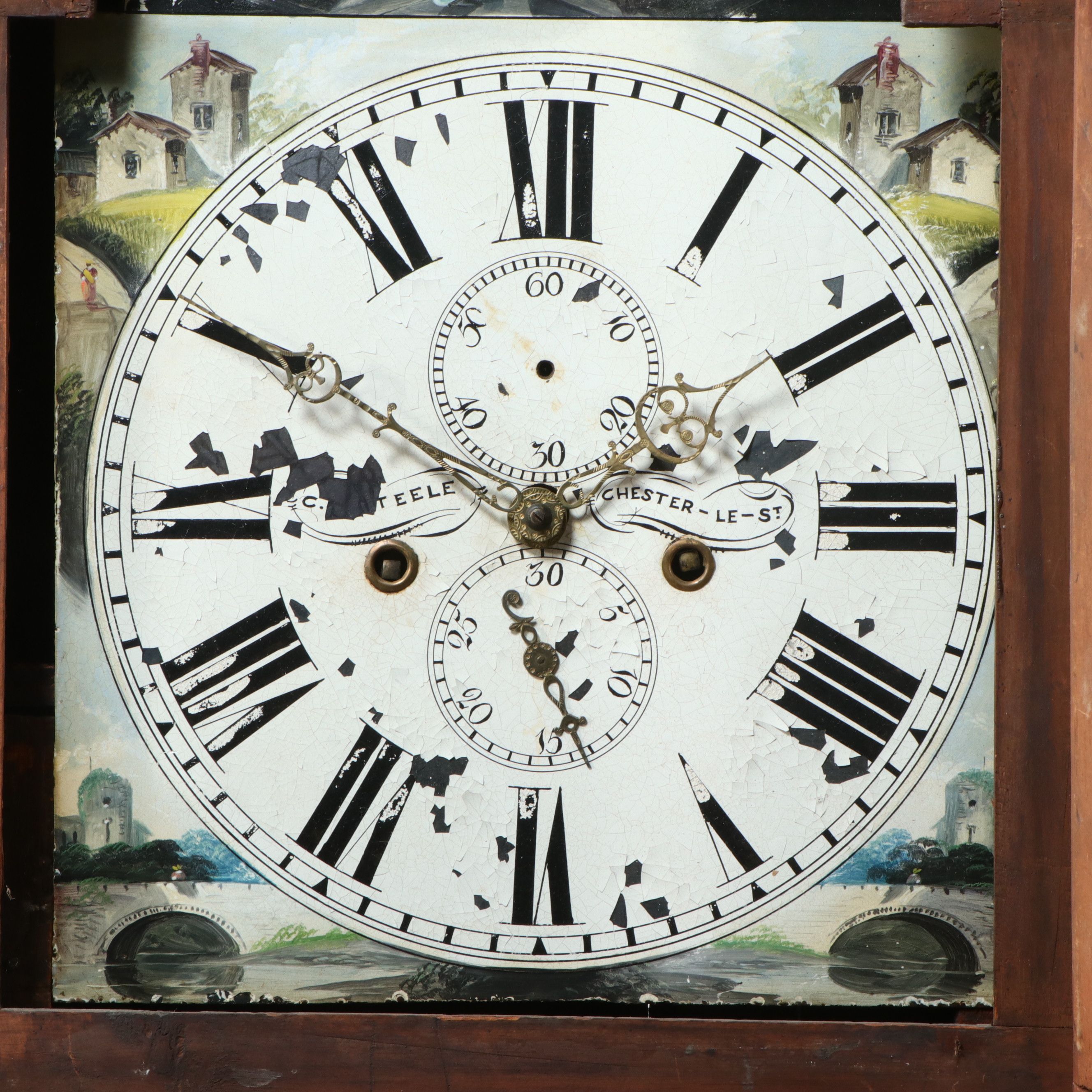 G. Steele English Regency Painted Dial Mahogany Longcase Clock, 19th Century