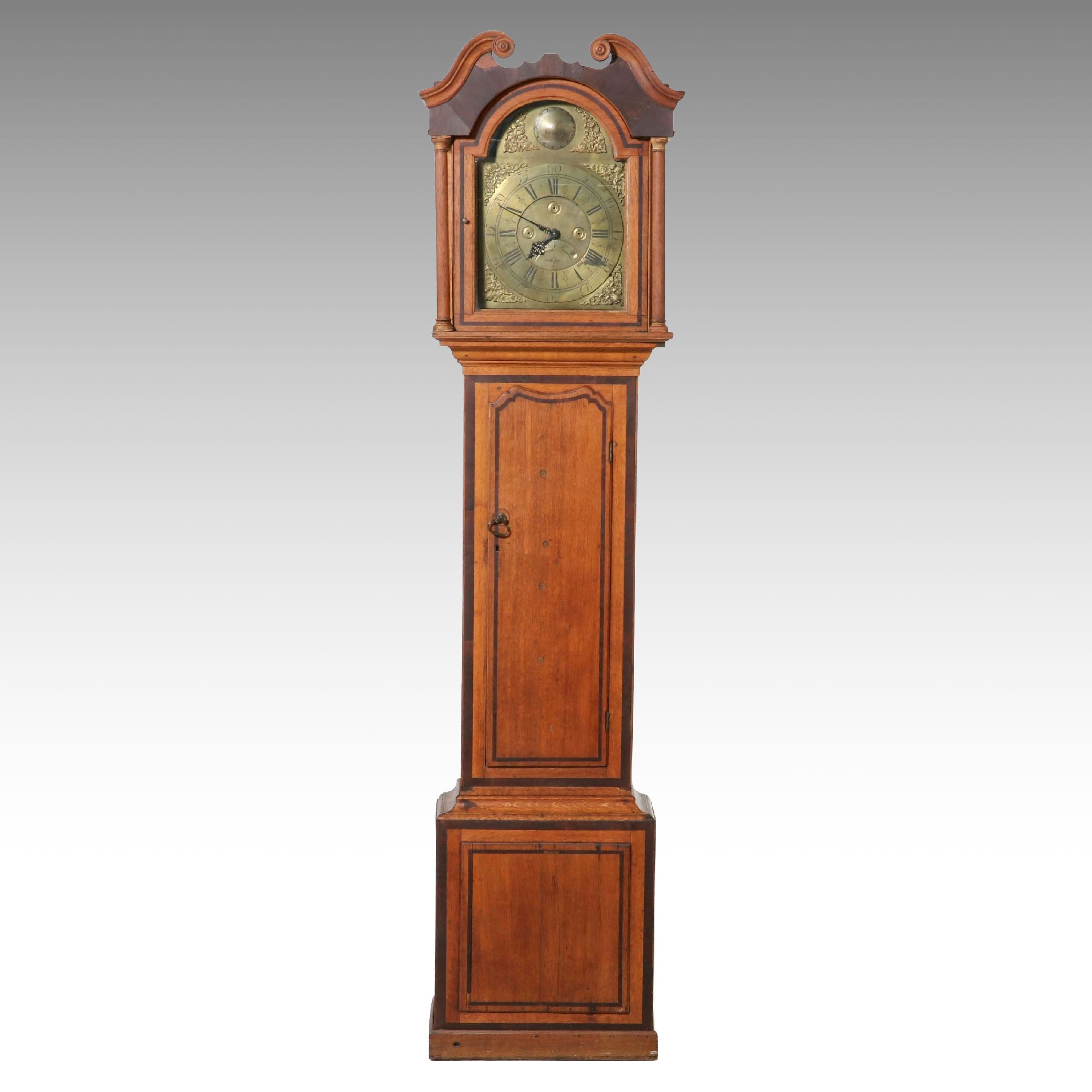 Samuel Lawson "Kighley" English Regency Oak and Walnut Longcase Clock, 18th C.