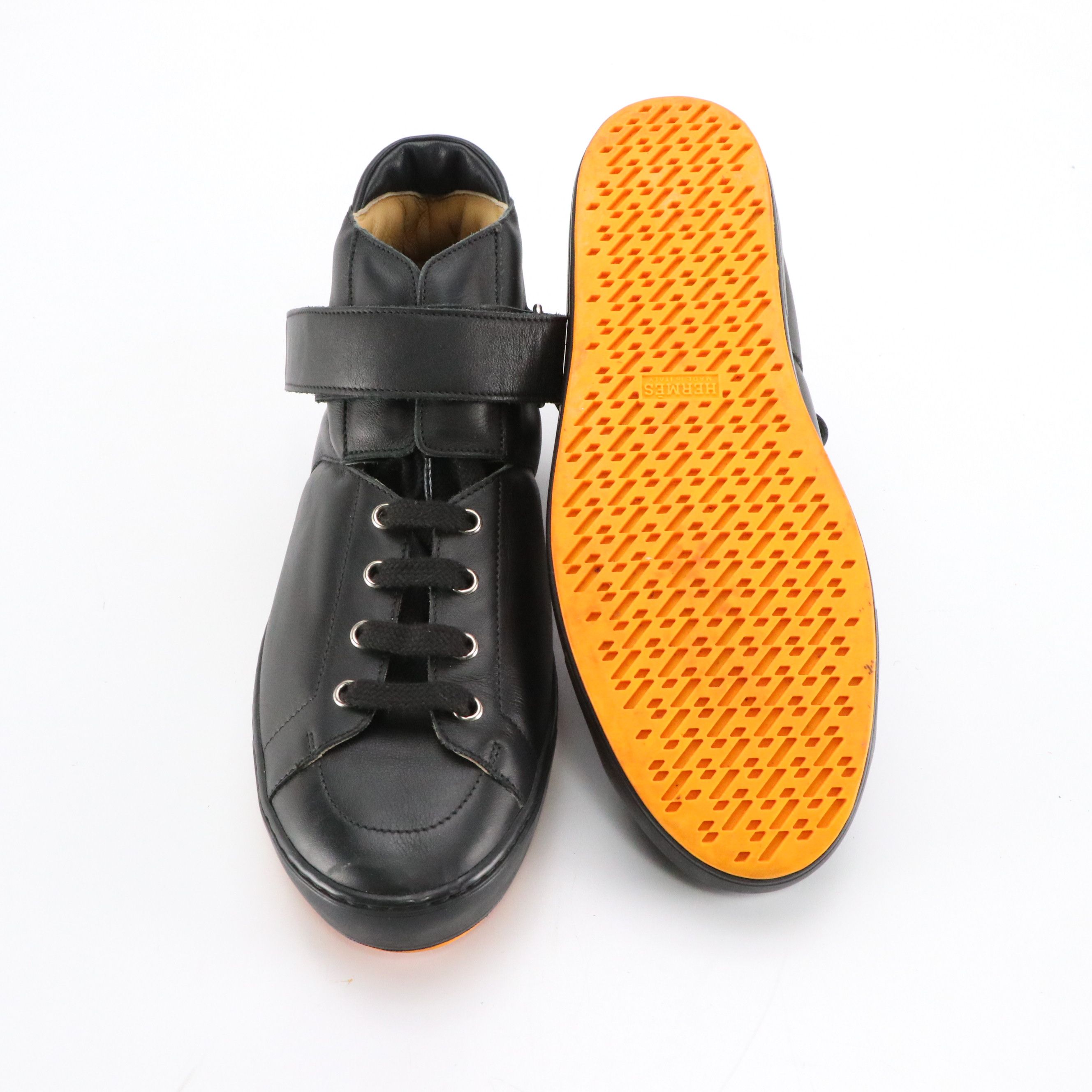 Men's Hermès Black Leather Lace-Up and Velcro Strap Jackson Sneakers