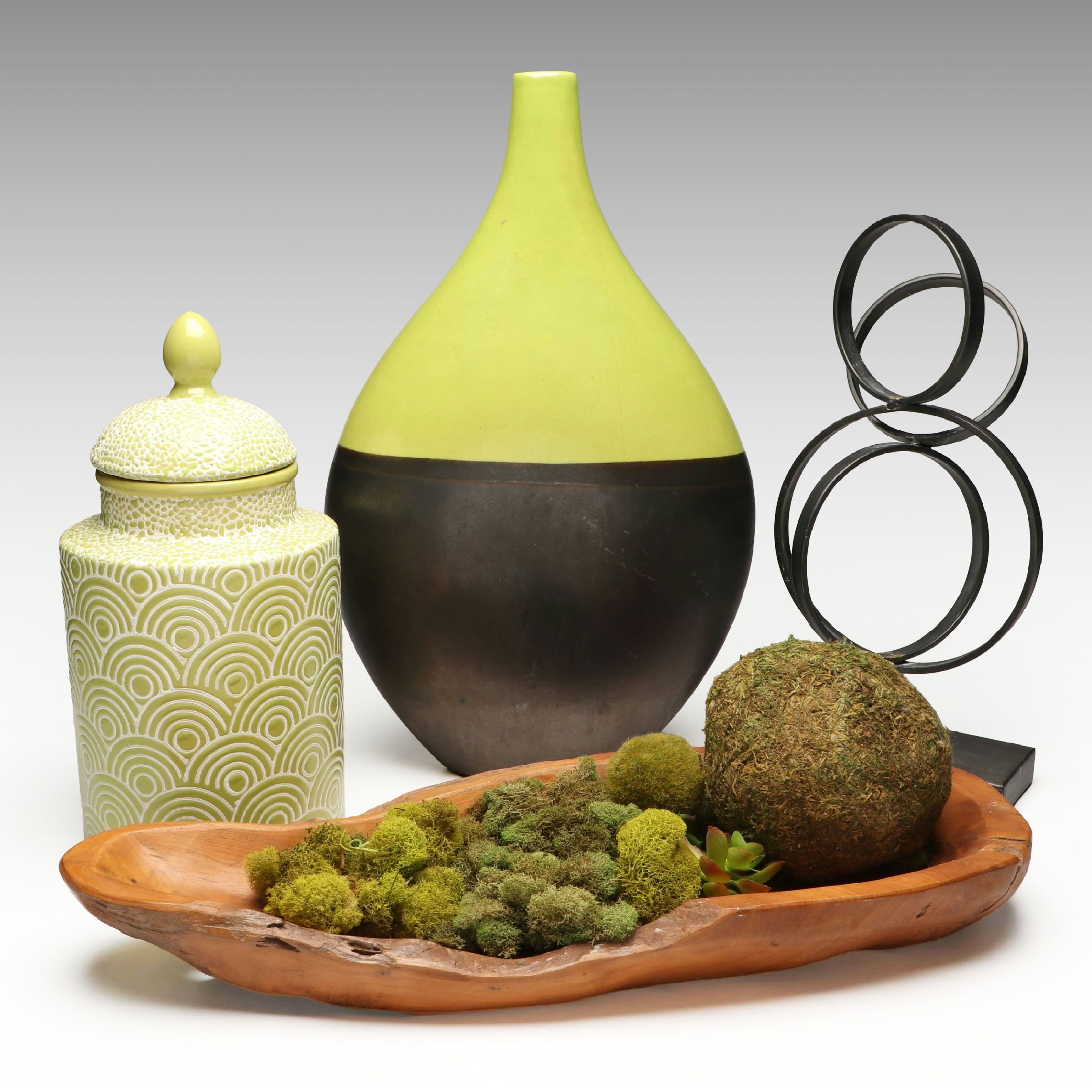 Contemporary Yellow Jar, Vase with Abstract Figure and More