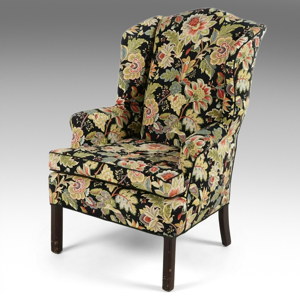 Contemporary Wingback Accent Chair in Jacobean Floral Print