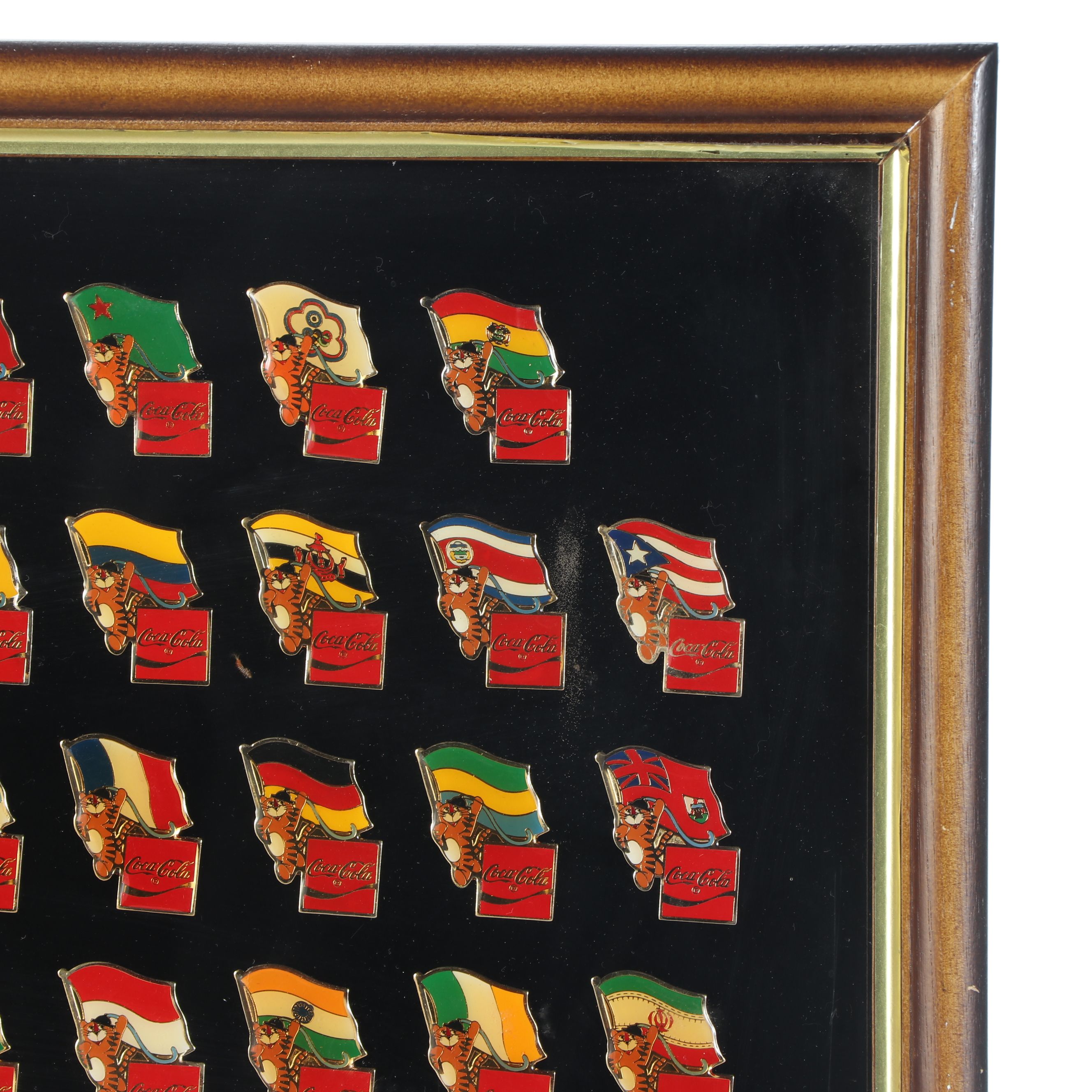 Framed Olympic and Coca-Cola International Flag Pin Set, 1983