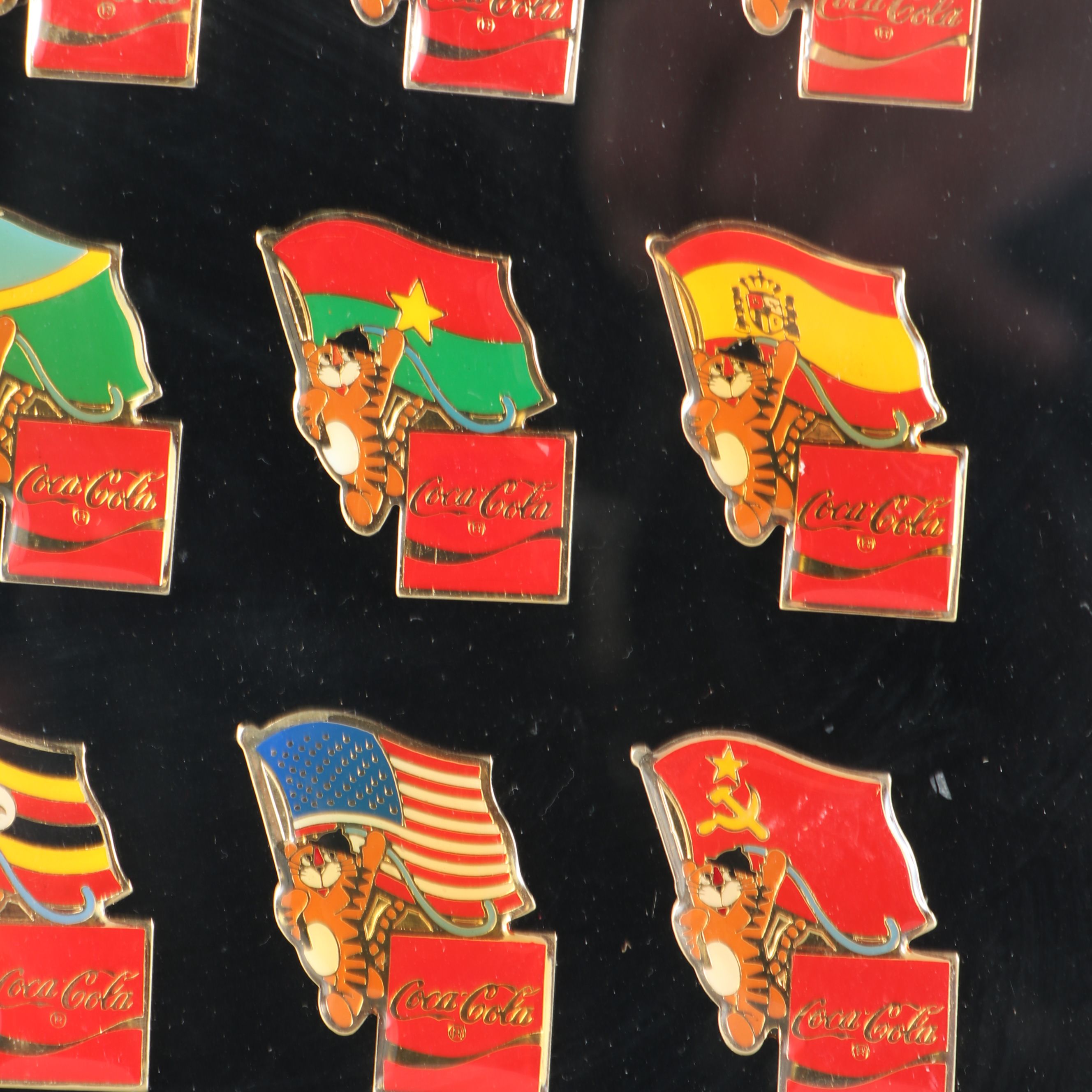 Framed Olympic and Coca-Cola International Flag Pin Set, 1983
