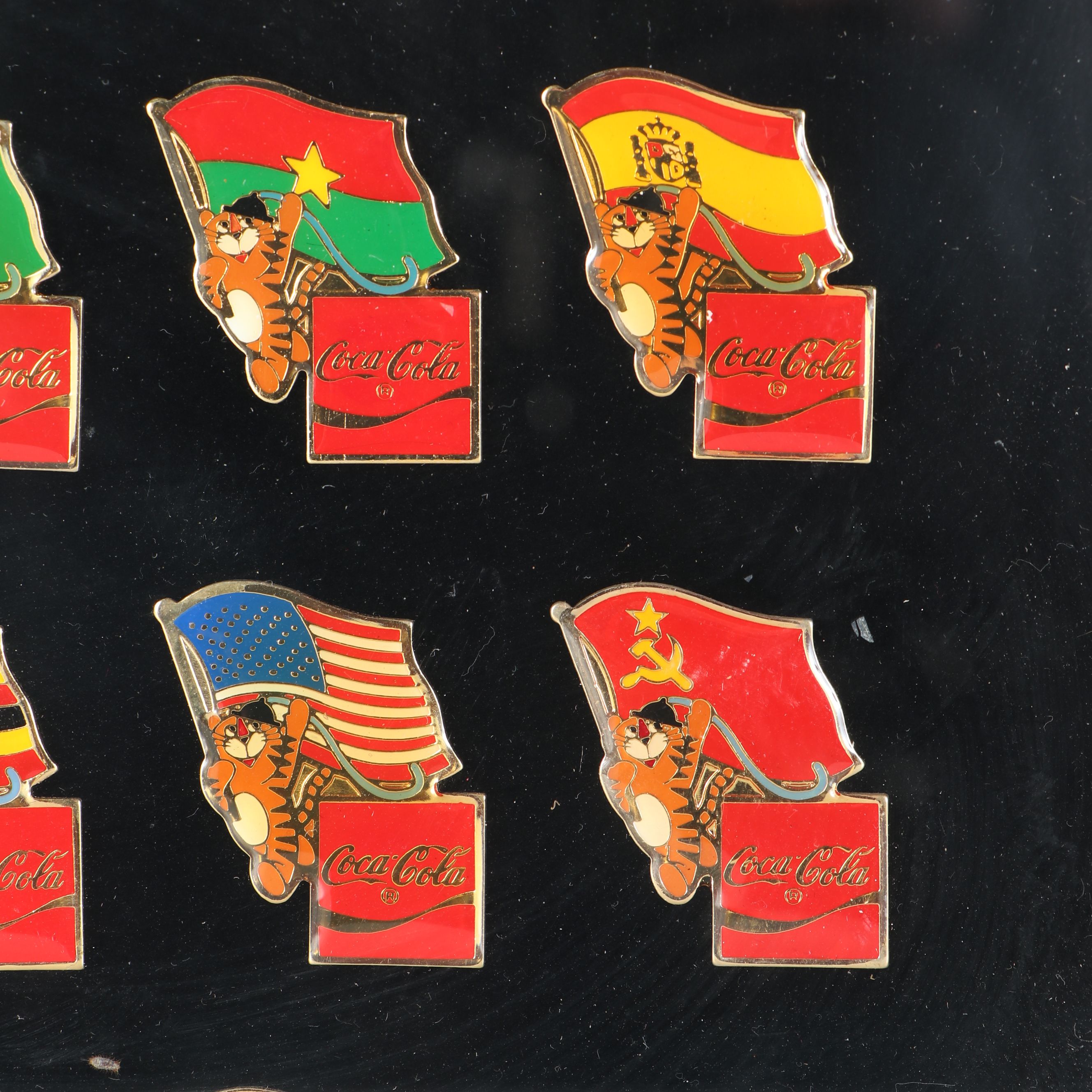Framed Olympic and Coca-Cola International Flag Pin Set, 1983