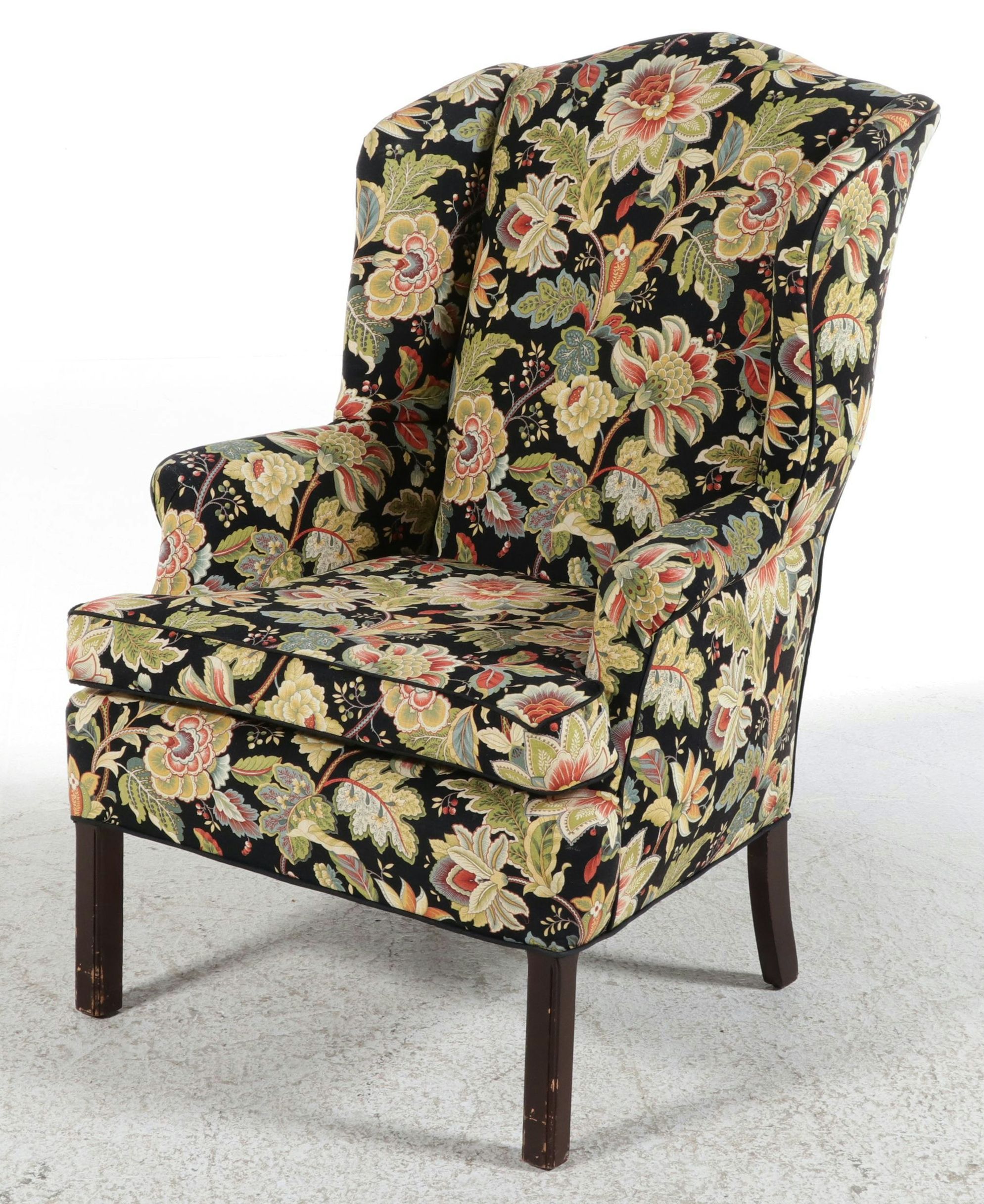 Contemporary Wingback Accent Chair in Jacobean Floral Print