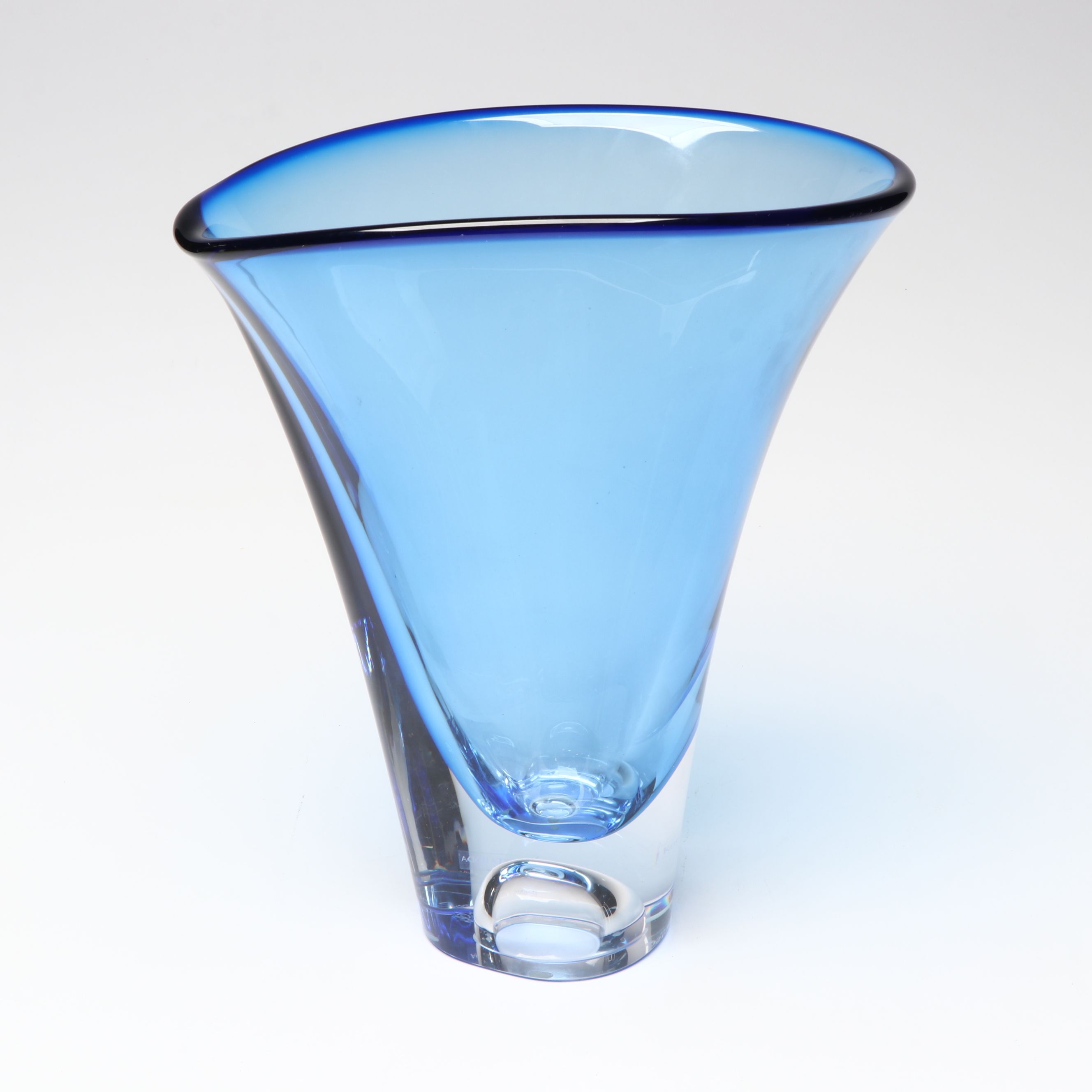 Kosta Boda Clear Cased Blue Art Glass Vase