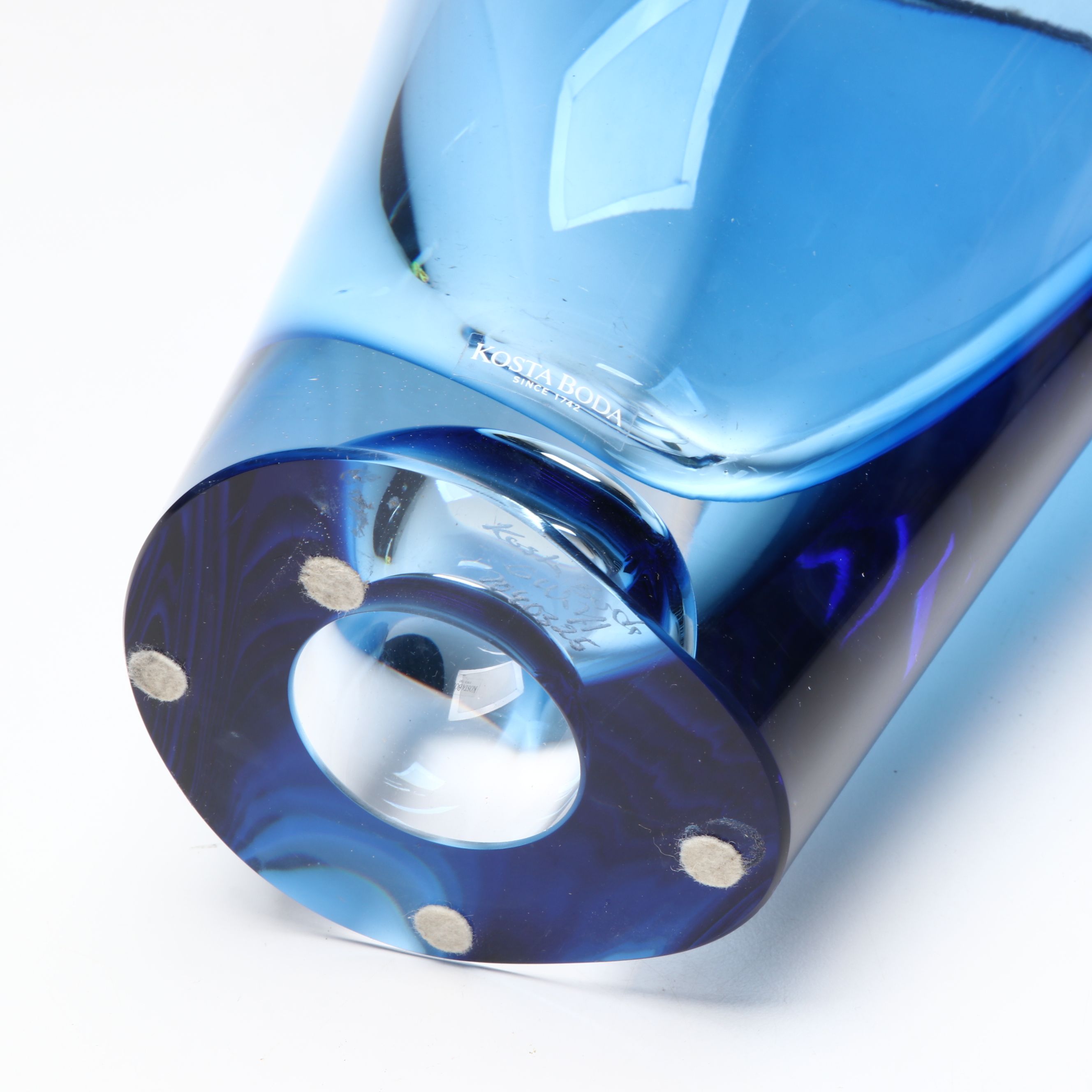 Kosta Boda Clear Cased Blue Art Glass Vase