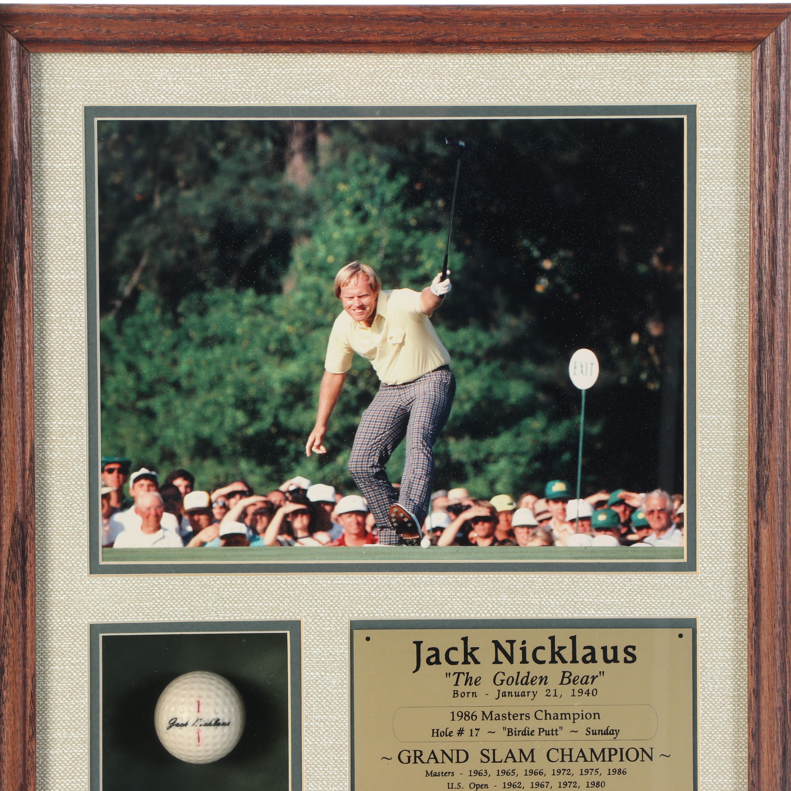 Jack Nicklaus 1986 Masters Champion Plaque and More Golf Memorabilia
