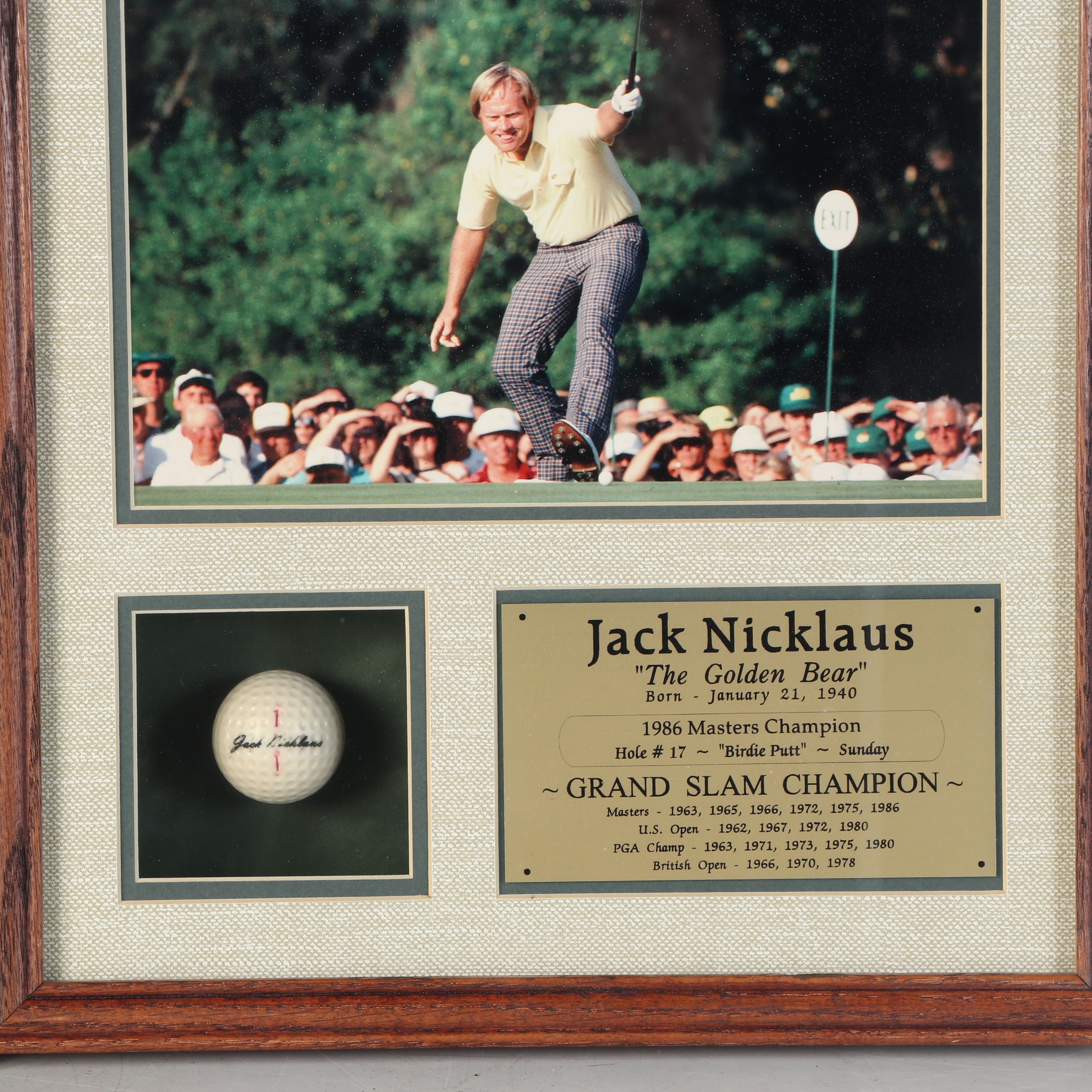 Jack Nicklaus 1986 Masters Champion Plaque and More Golf Memorabilia