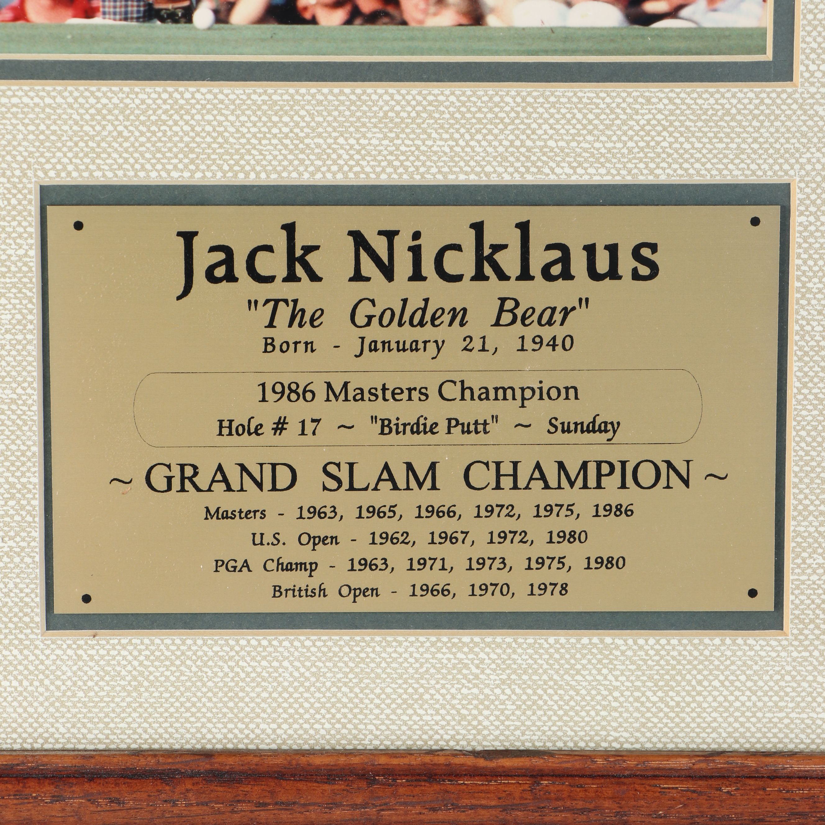 Jack Nicklaus 1986 Masters Champion Plaque and More Golf Memorabilia