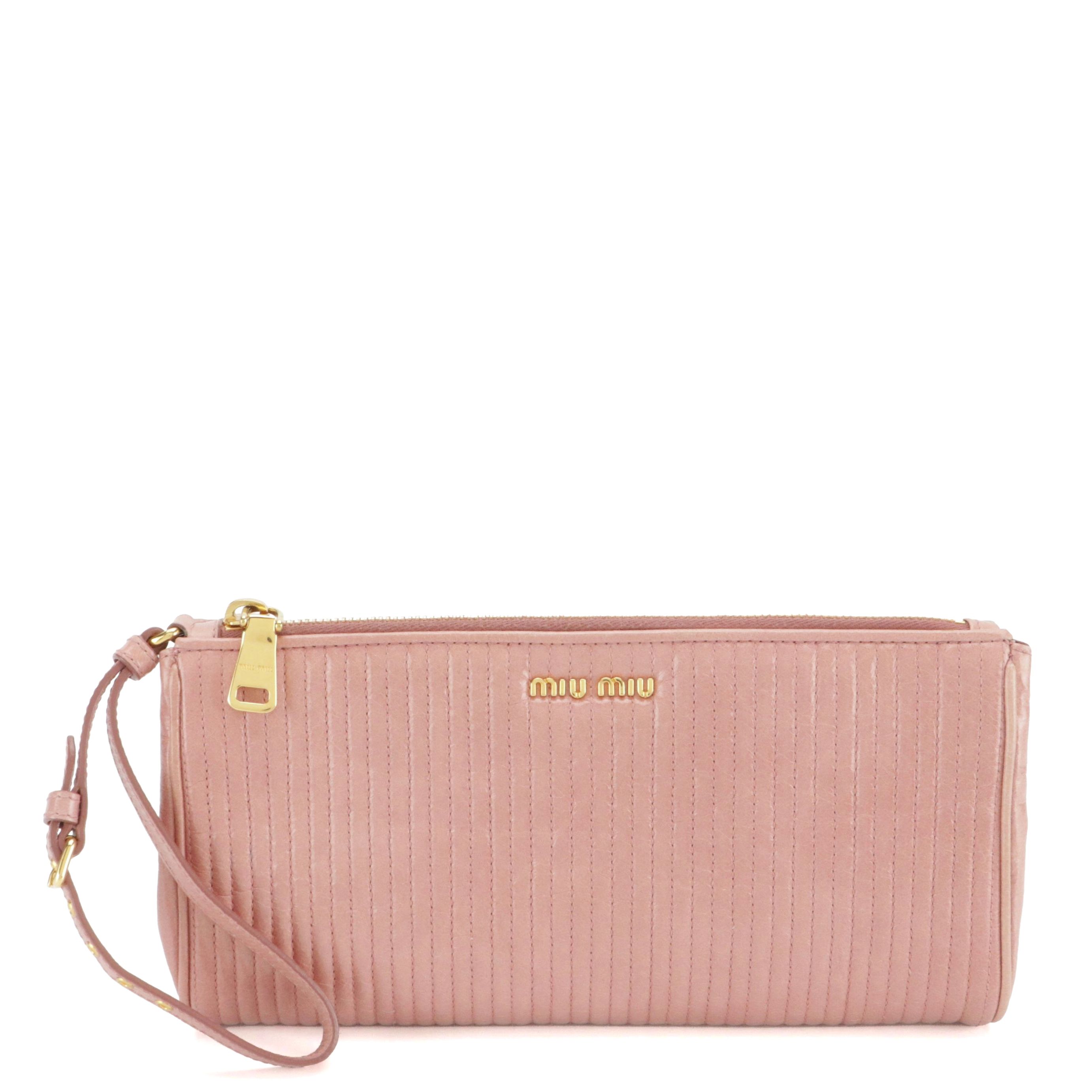Miu Miu Wristlet Clutch in Matelassé Crinkled Calfskin Leather