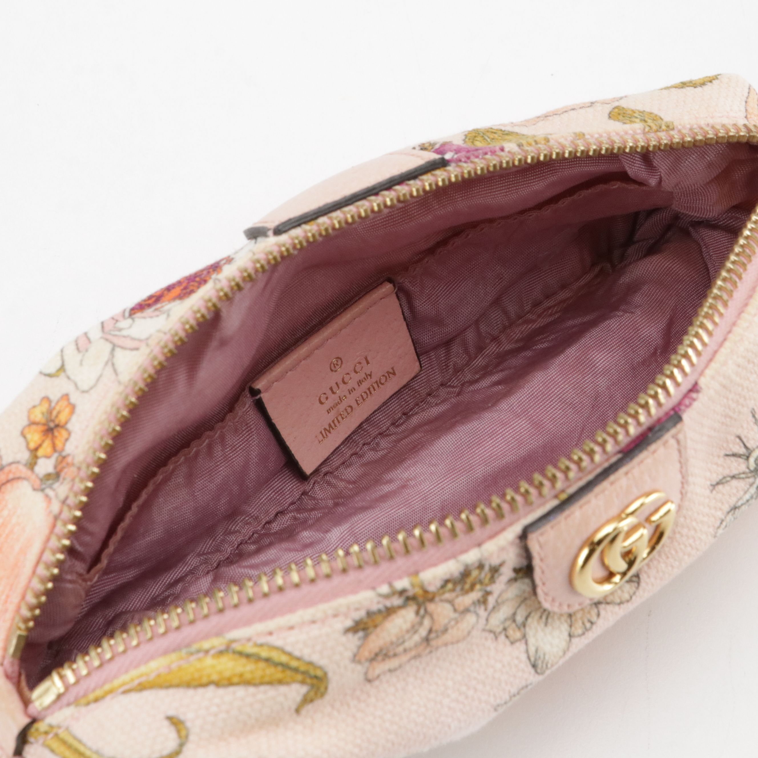 Gucci Limited Edition Flora Canvas Zip Pouch with Pink Leather Trim