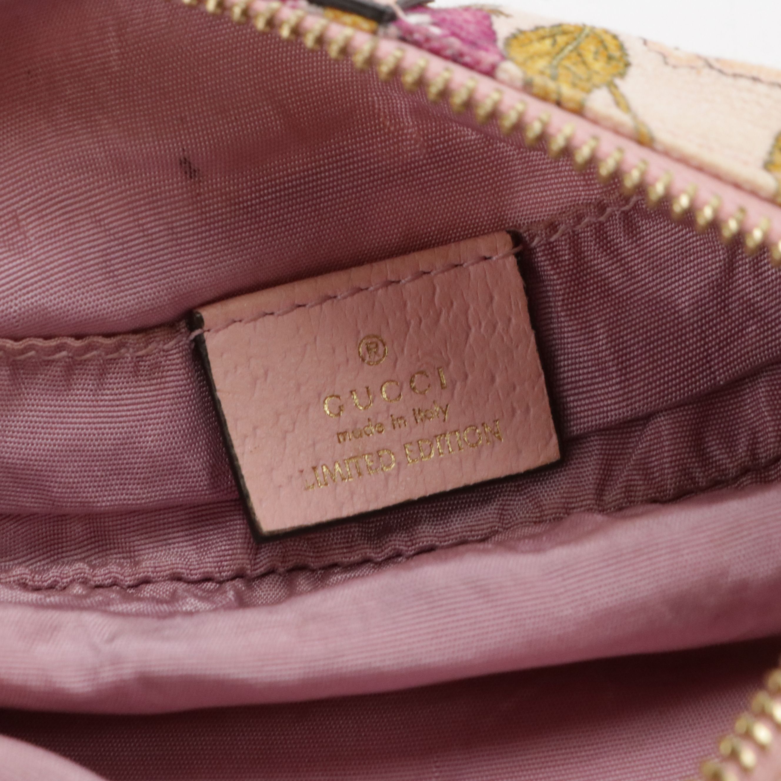 Gucci Limited Edition Flora Canvas Zip Pouch with Pink Leather Trim