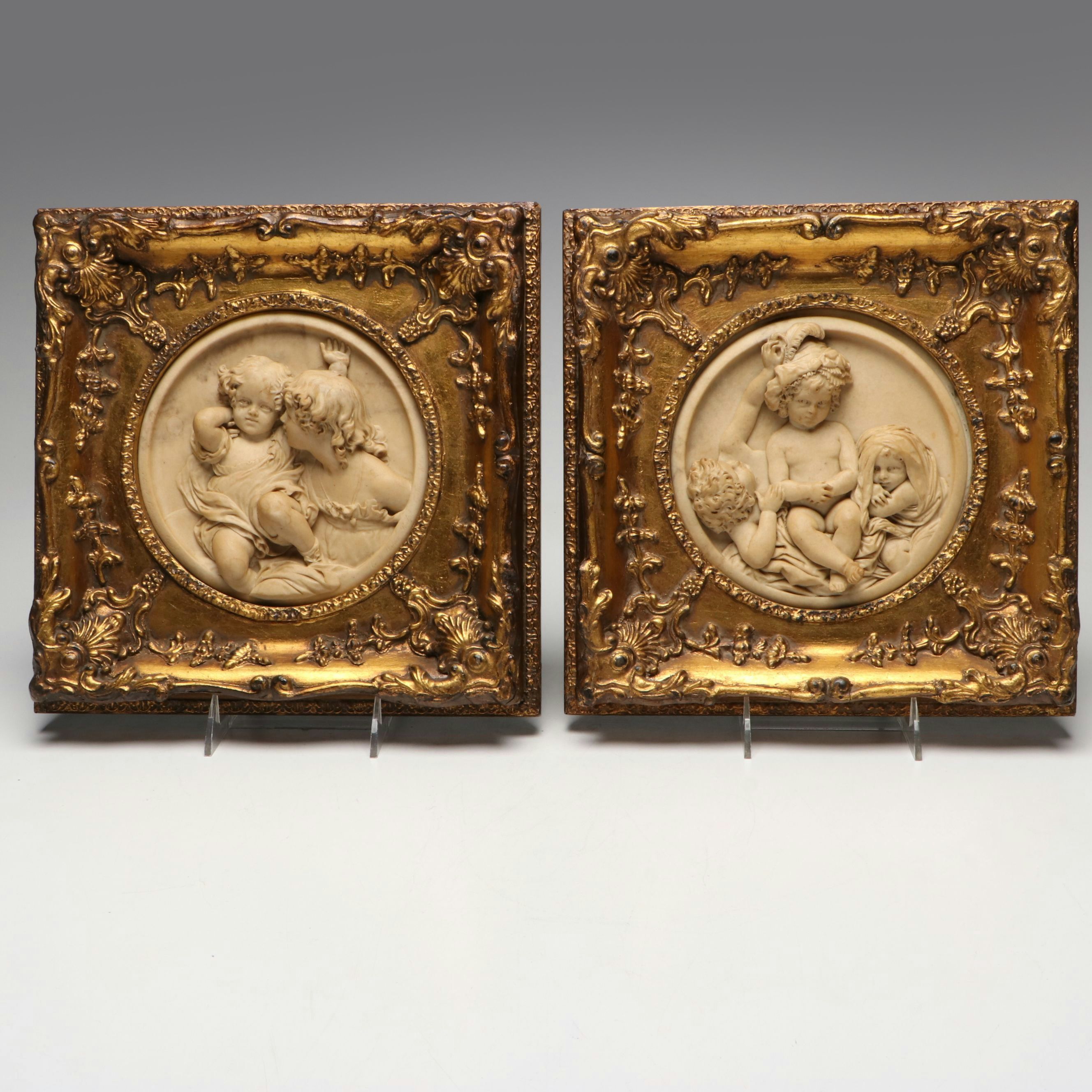Enrico Braga Carved Marble Putti Reliefs, Late 19th / Early 20th Century