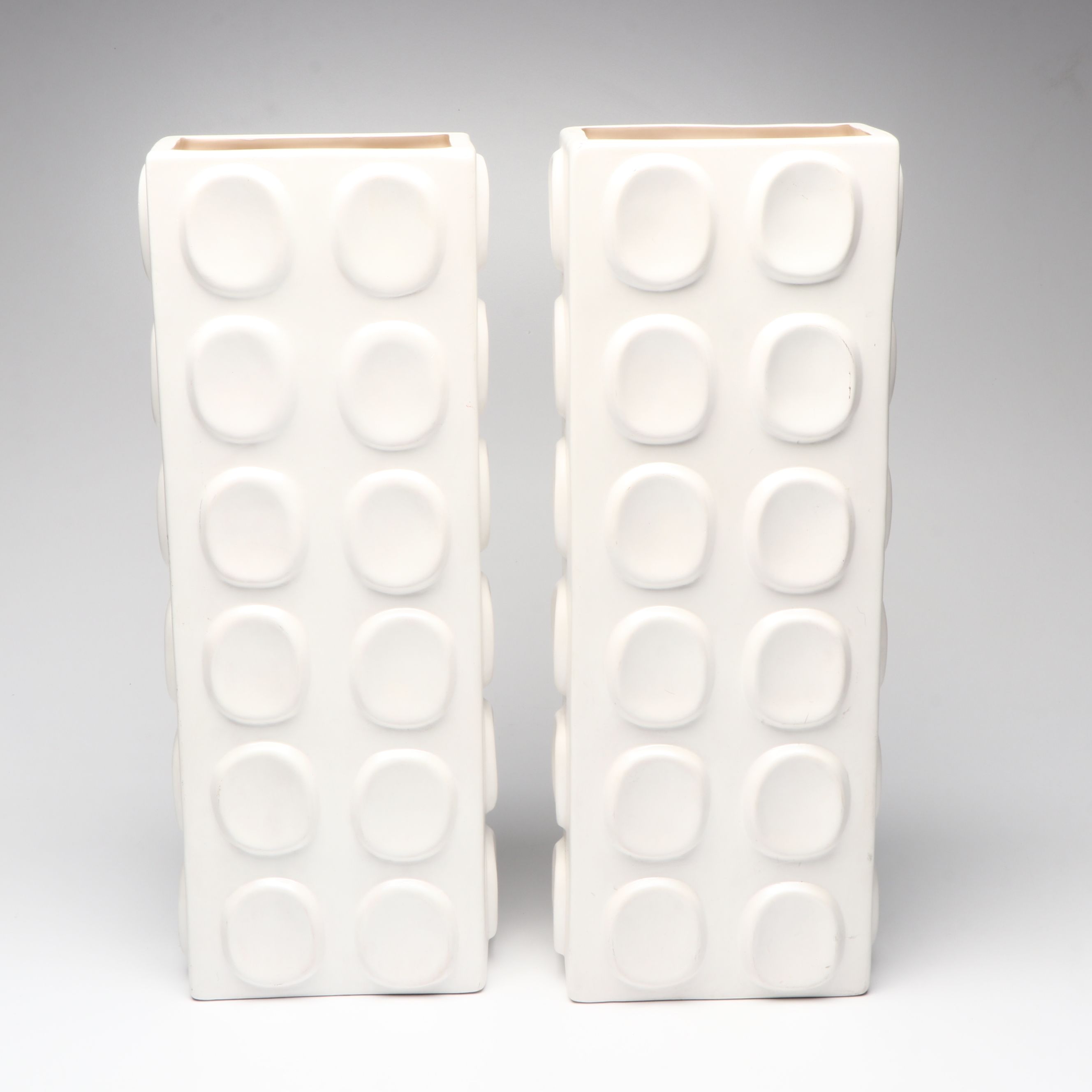 Contemporary White and Silvered Vases and Tray