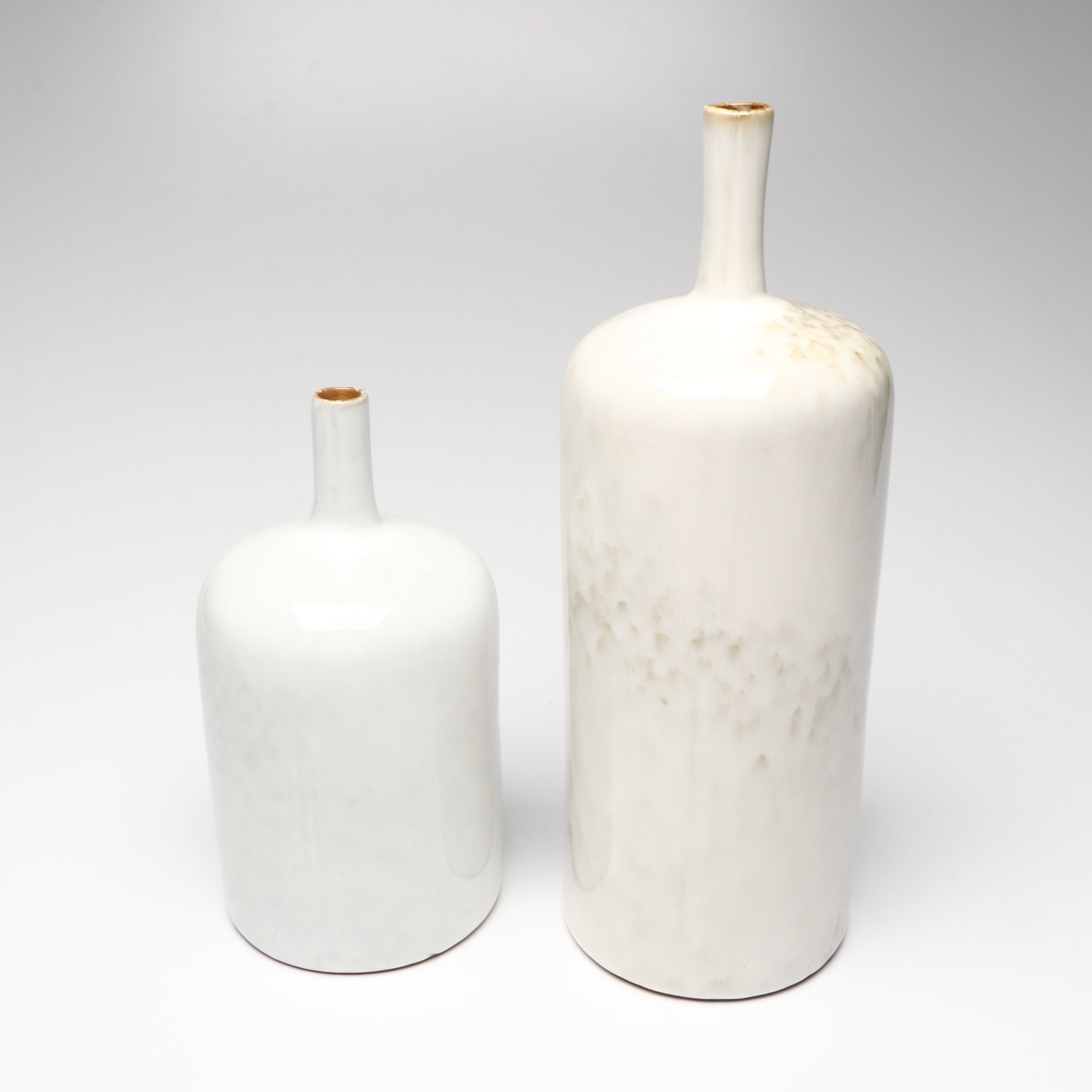 Contemporary White and Silvered Vases and Tray