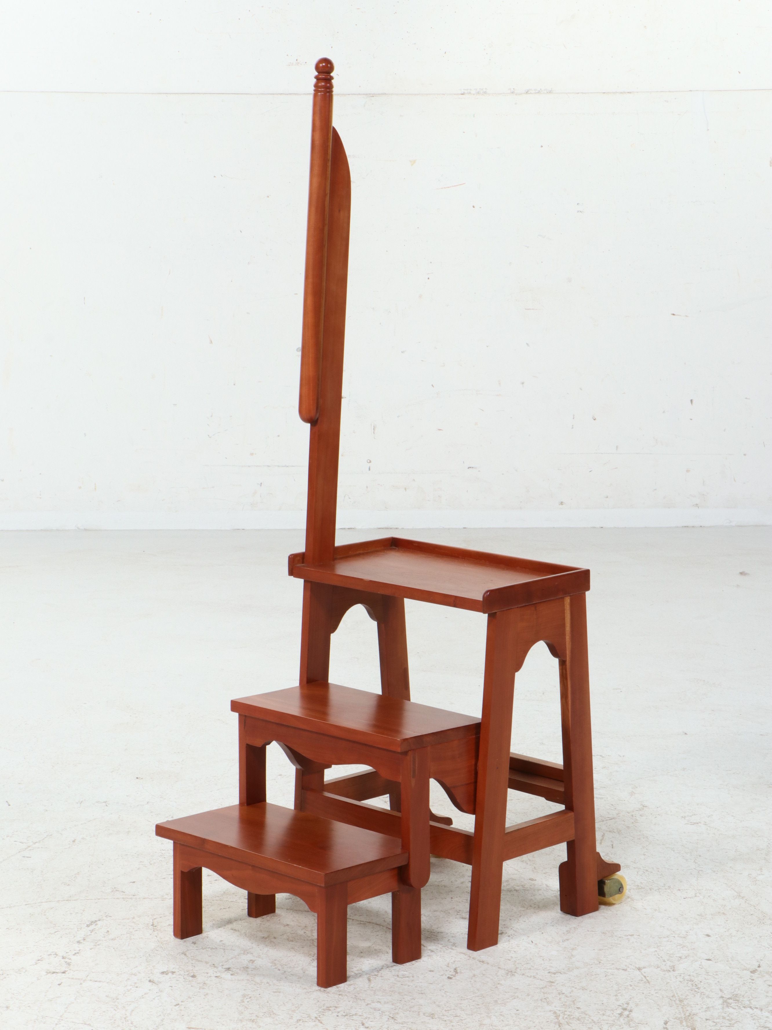 Hardwood Three-Step Cherry Finish Library Stool