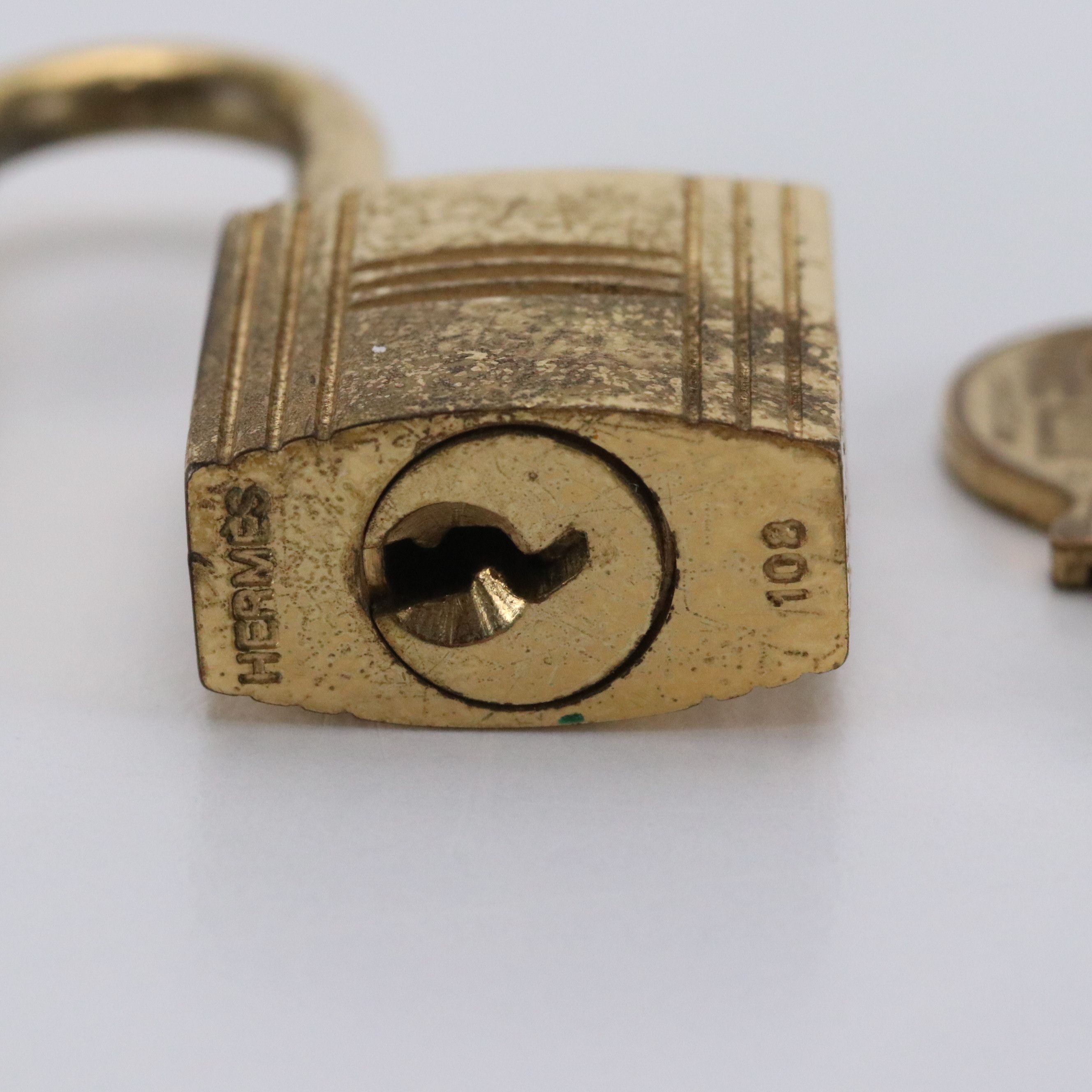 Hermès Gold Tone Padlock and Key