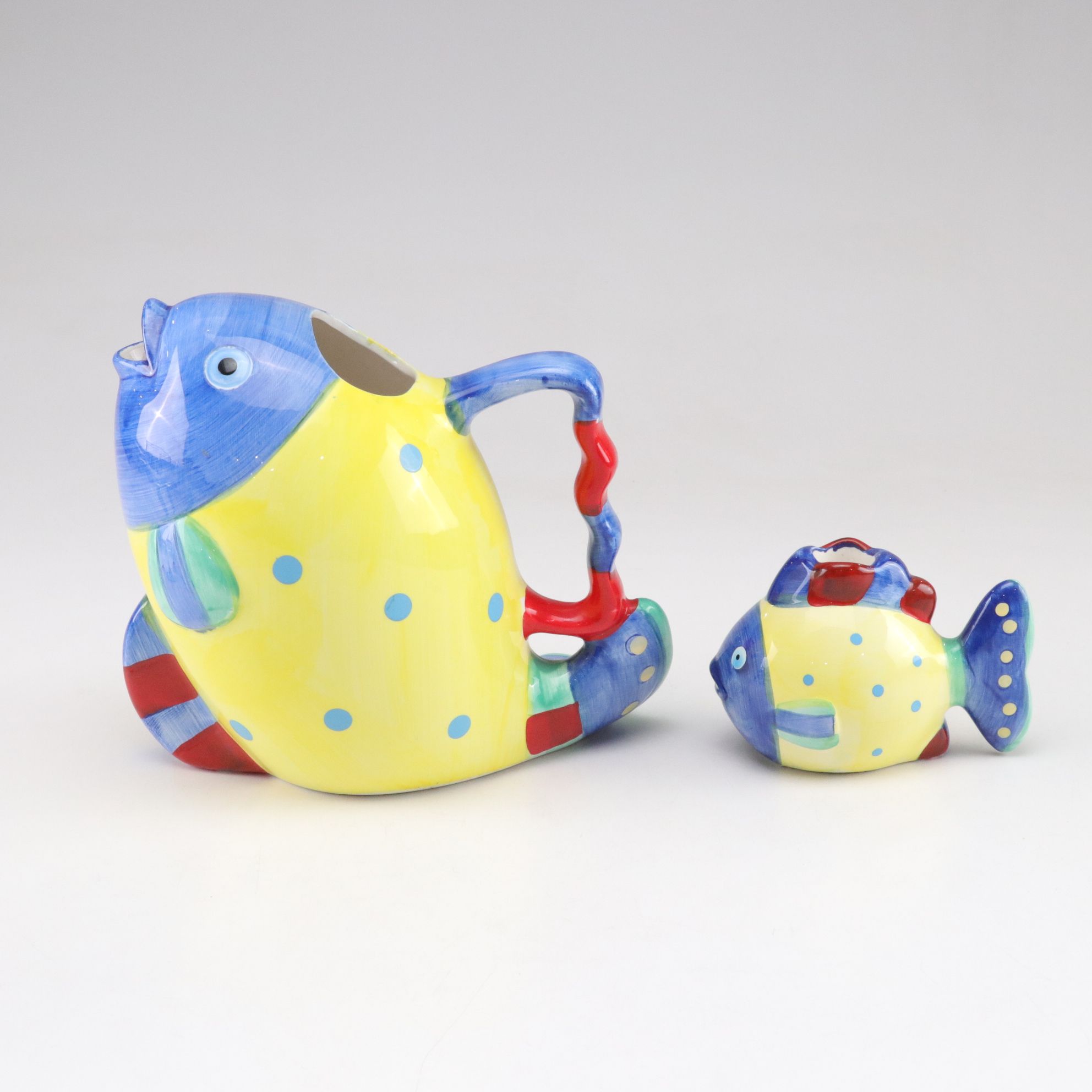 Lillian Vernon Fish Pitcher and Candlestick with Libbey Cactus Margarita Glasses