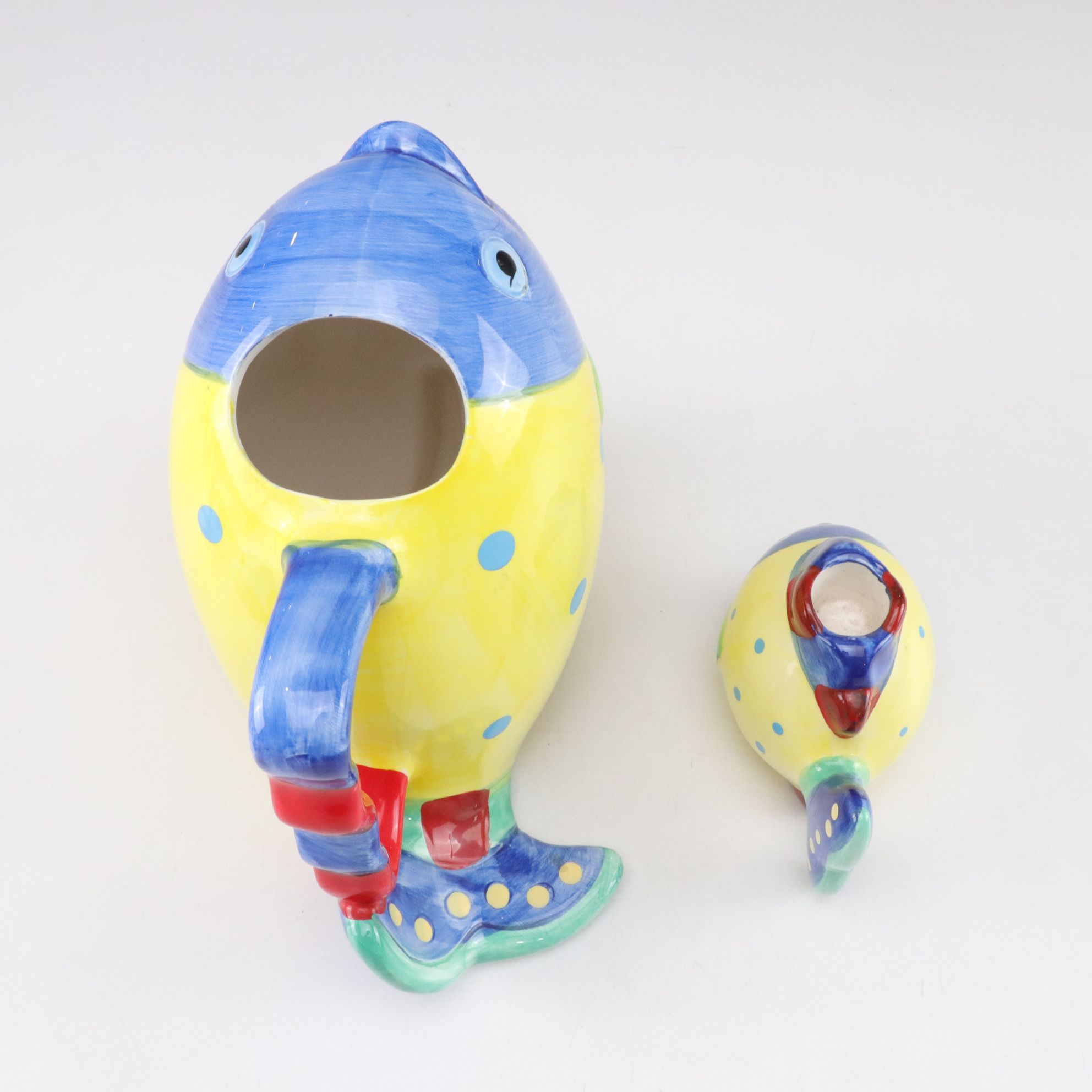 Lillian Vernon Fish Pitcher and Candlestick with Libbey Cactus Margarita Glasses