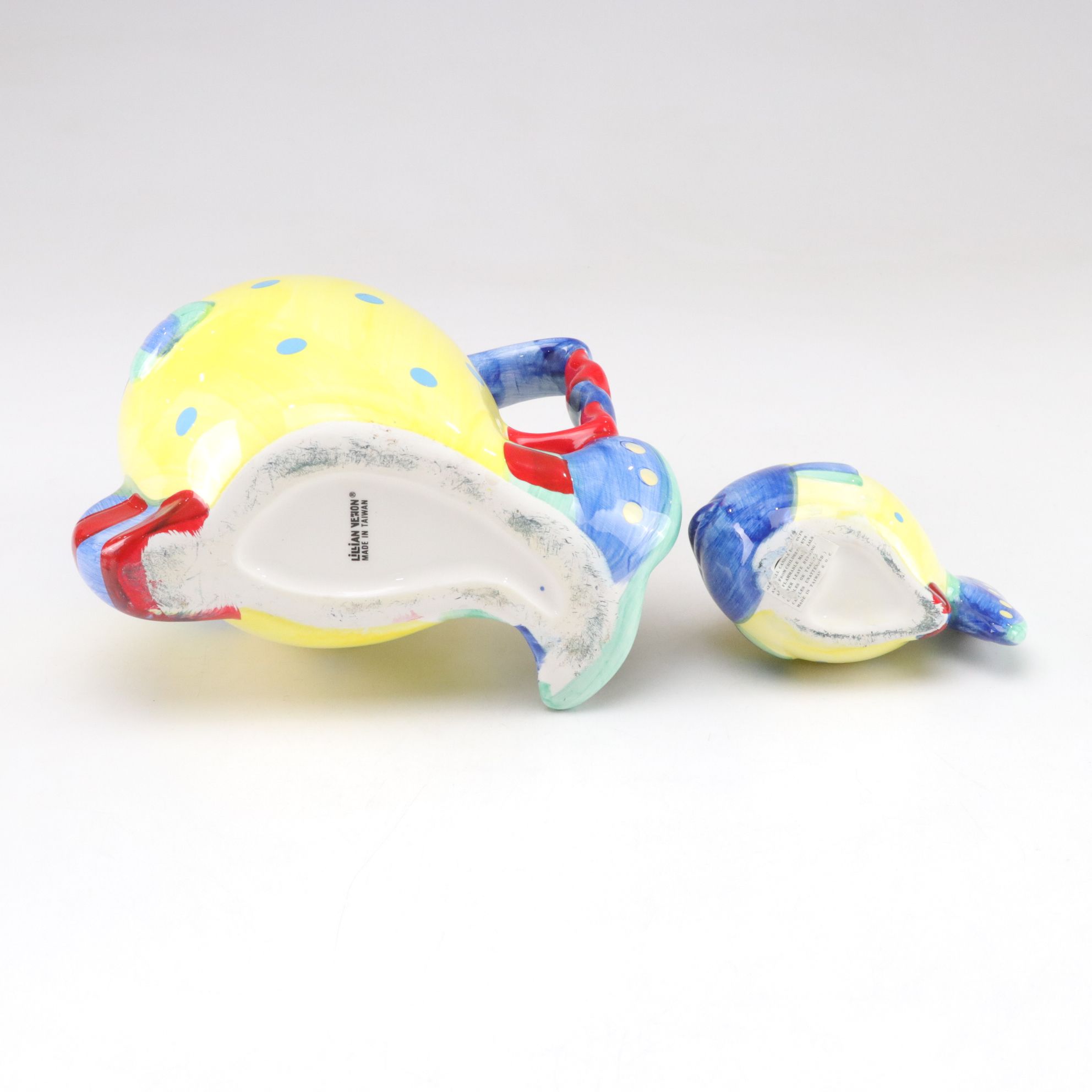 Lillian Vernon Fish Pitcher and Candlestick with Libbey Cactus Margarita Glasses