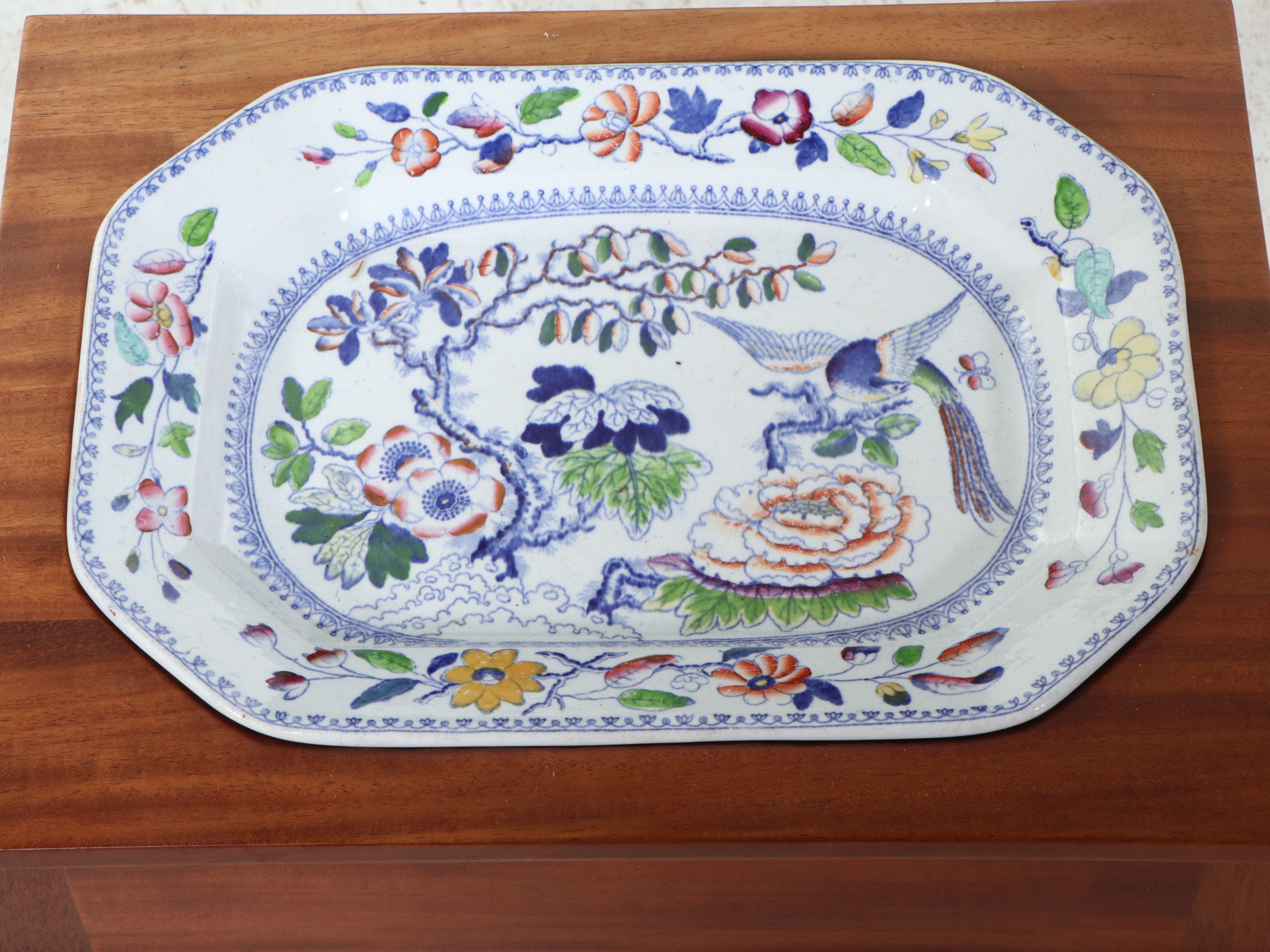 Federal Style Mahogany Table with Hicks & Meigh Flying Bird Platter Insert