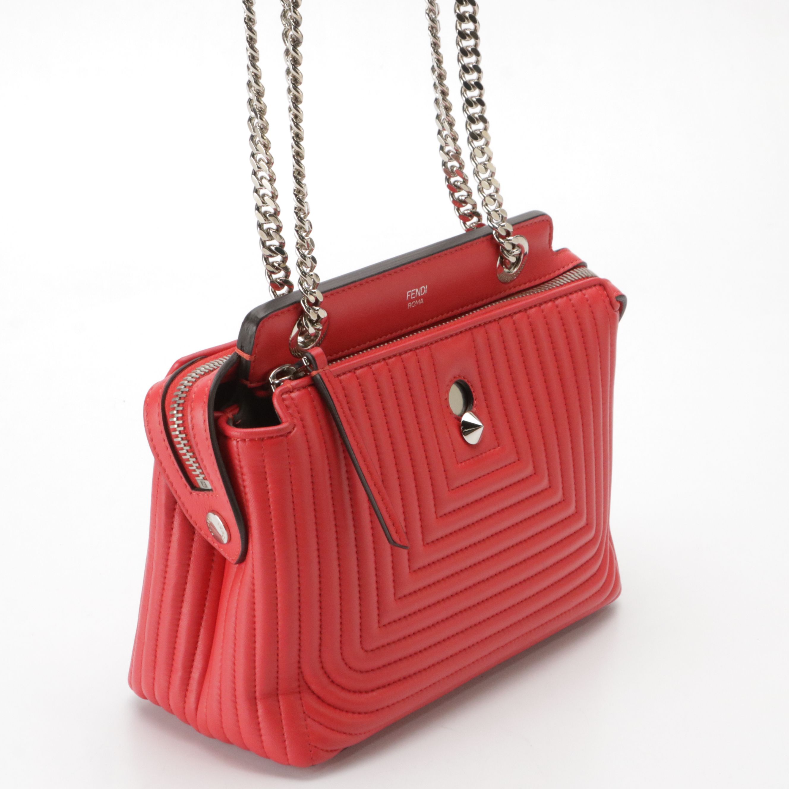 Fendi Small DotCom Click Convertible Bag in Red Matelassé Leather