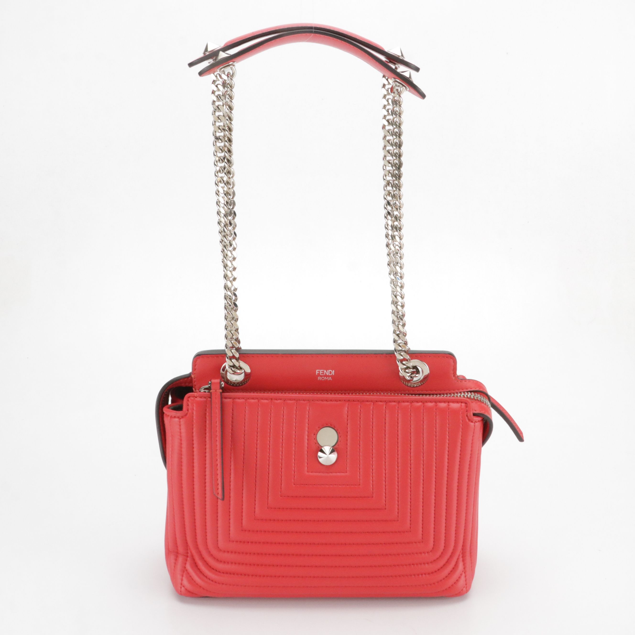 Fendi Small DotCom Click Convertible Bag in Red Matelassé Leather