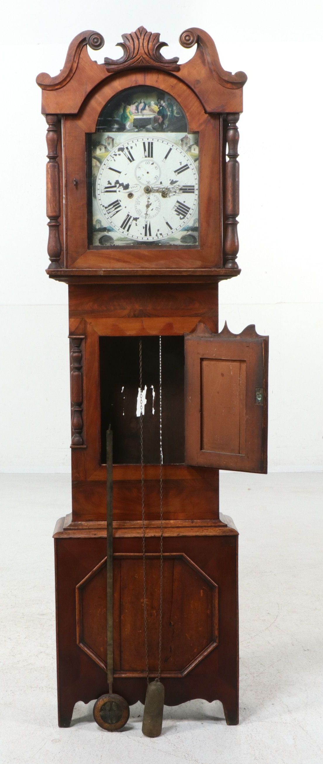 G. Steele English Regency Painted Dial Mahogany Longcase Clock, 19th Century