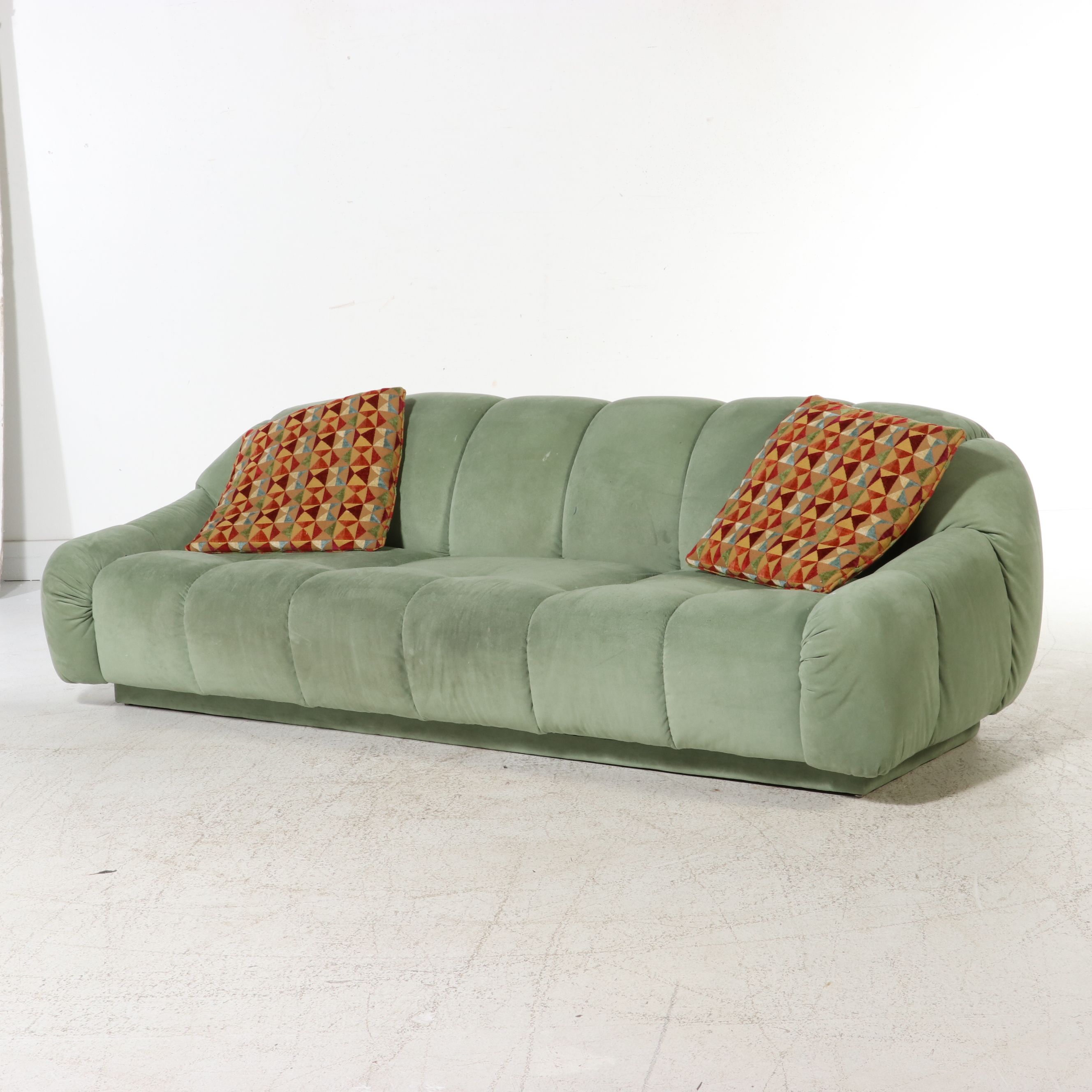 Postmodern Sage Green Microfiber Sofa with Accent Pillows