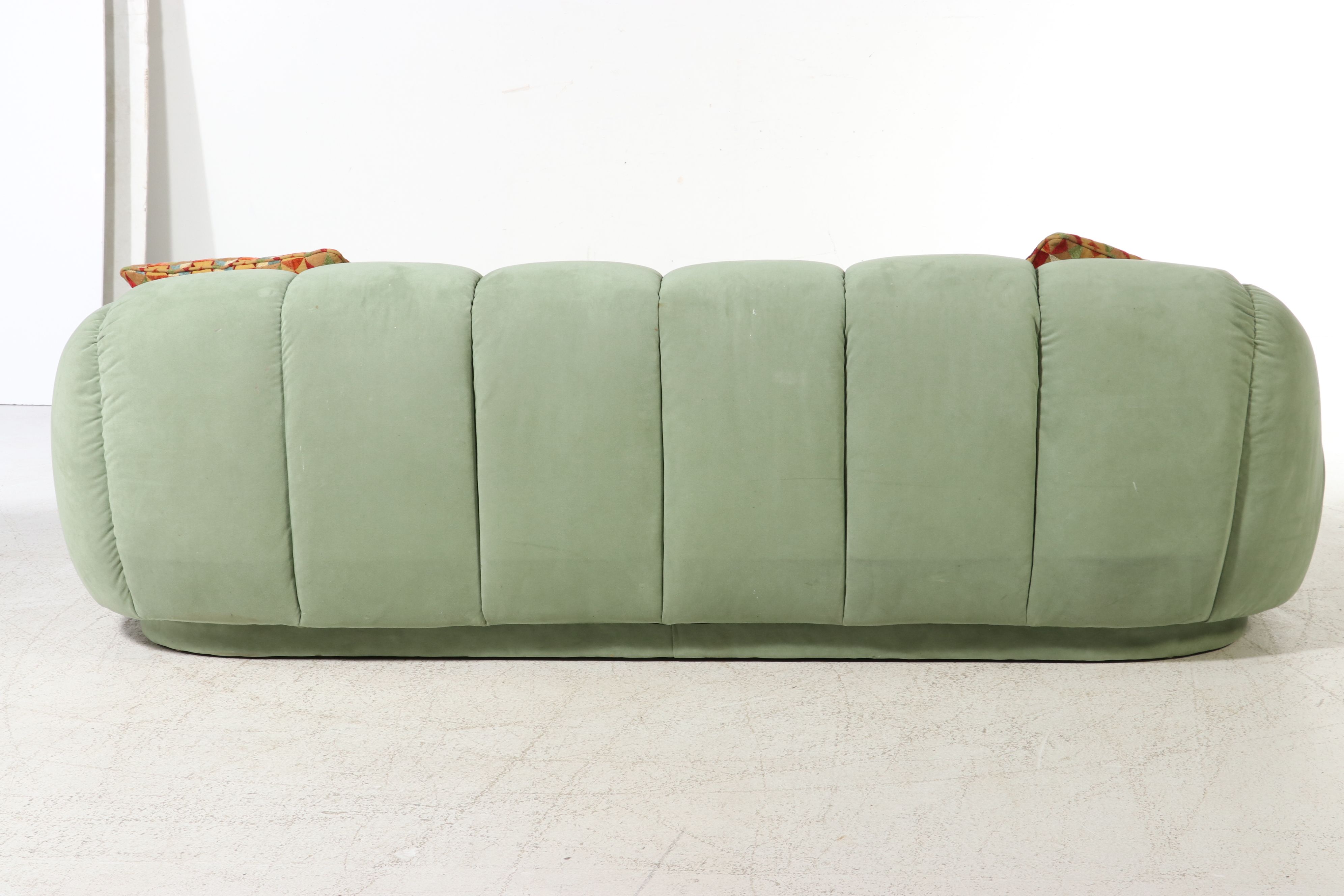 Postmodern Sage Green Microfiber Sofa with Accent Pillows